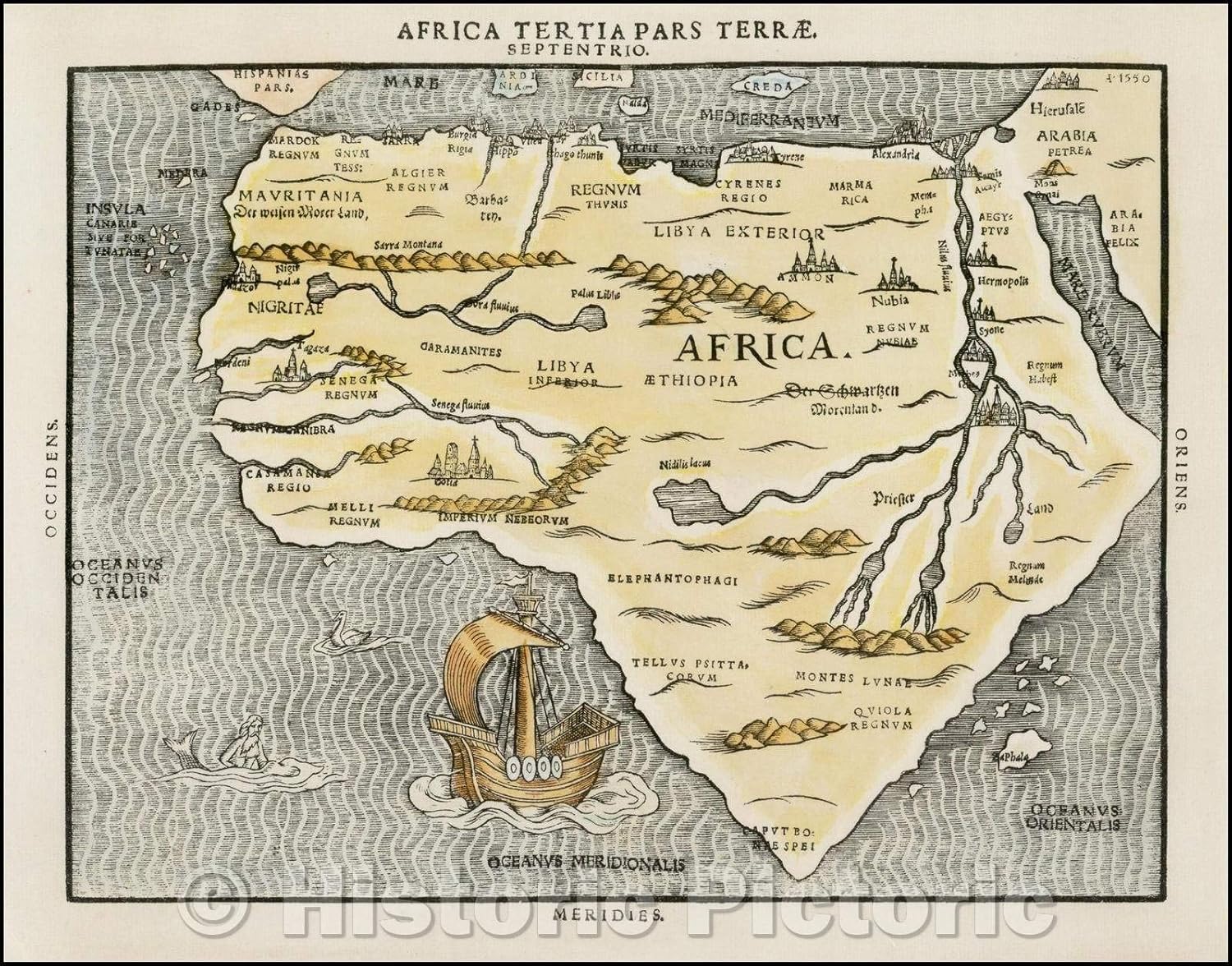 Mapa histórico – Africa Tertia Pars Terræ, 1581, Heinrich Bunting – Arte de pared vintage de 24 x 18 pulgadas
