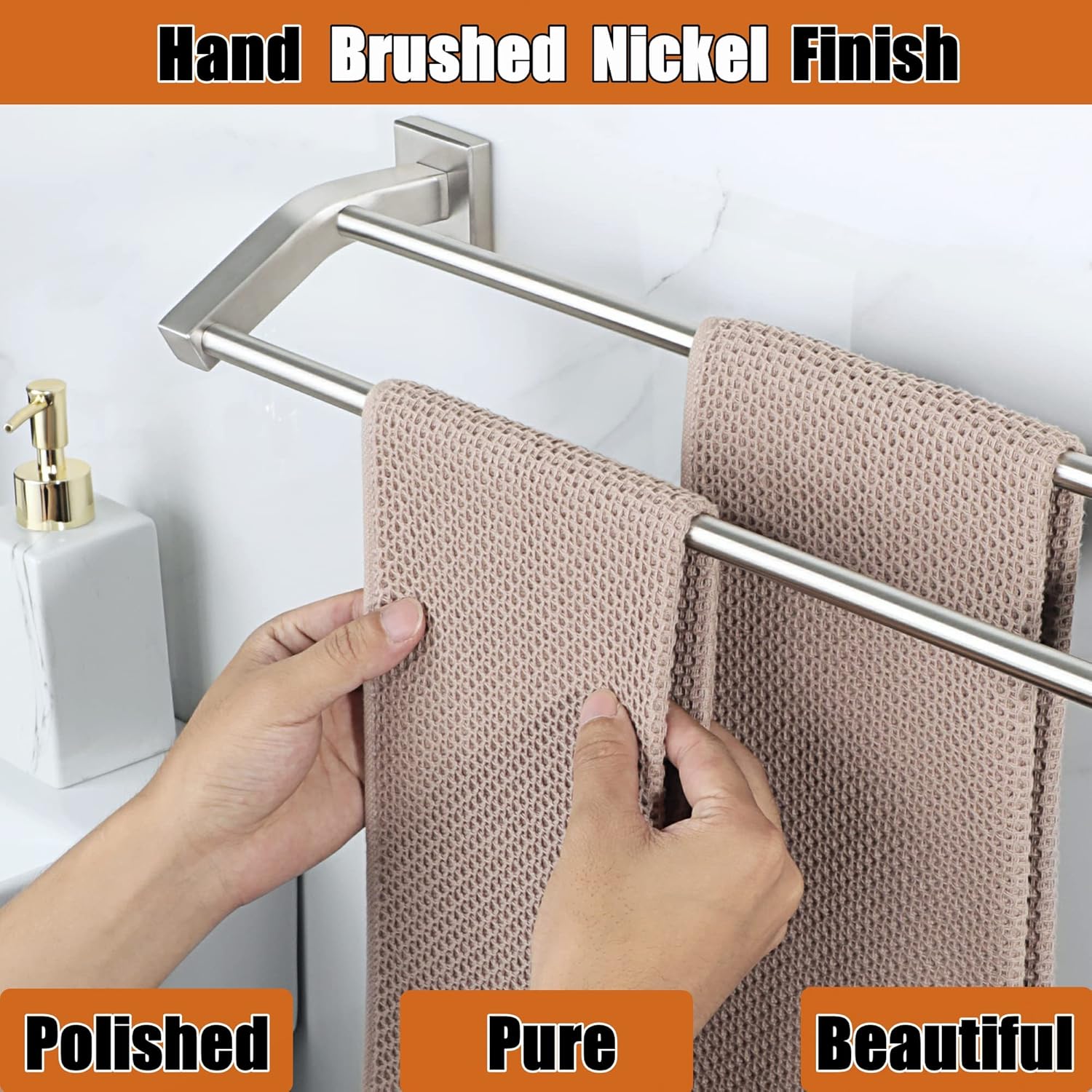Alise Toalleros dobles para baño, toallero de montaje en pared, resistente SUS304, de acero inoxidable, toallero, níquel cepillado, 32 pulgadas