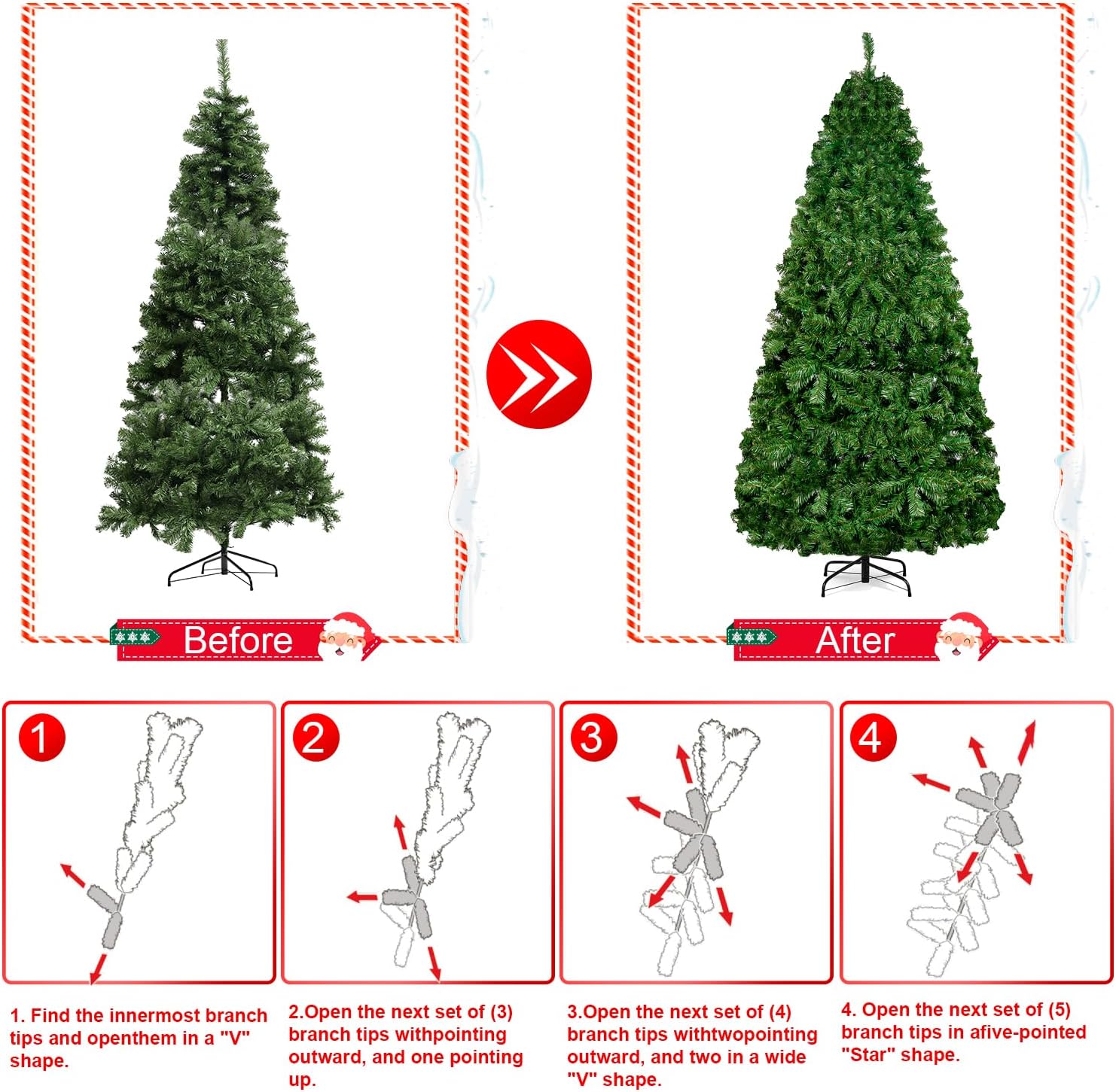 7d24hcare Árbol de Navidad artificial de abeto de alta calidad de 7.5 pies, árbol de Navidad decorado con soportes de metal para decoración navideña