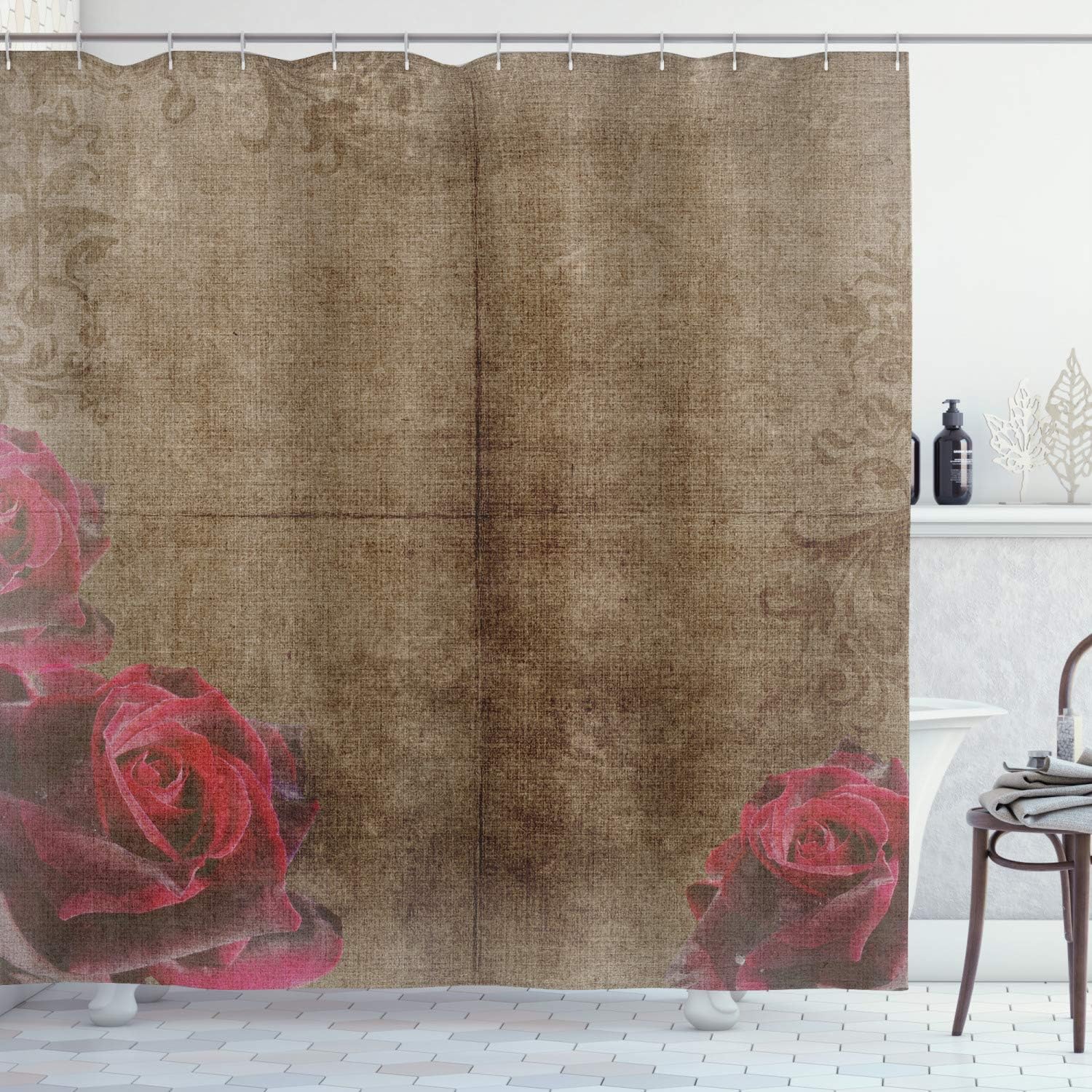 Ambesonne Decor Collection, juego de cortina con ganchos para regadera
