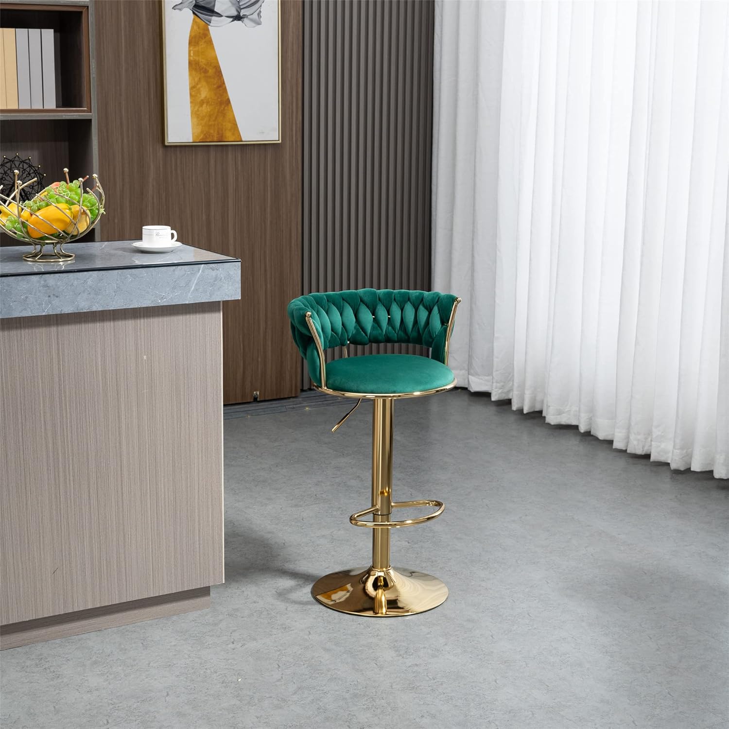 Kakotito Taburetes de bar giratorios de terciopelo de 360 con respaldo bajo y reposapiés, taburetes de bar ajustables, taburete de bar dorado (juego