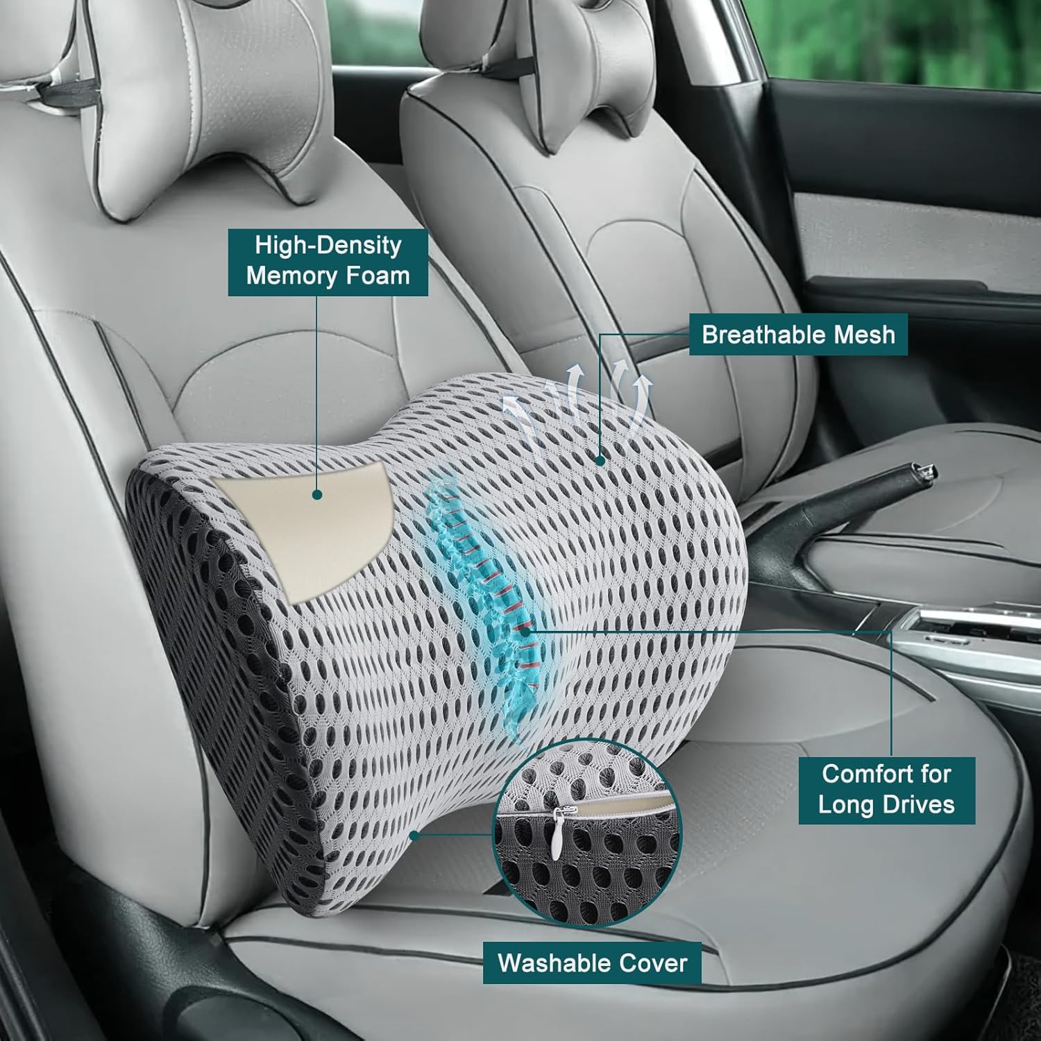 Almohada lumbar, almohada de apoyo de espalda de espuma viscoelástica para aliviar el dolor, almohada ergonómica de apoyo lumbar para silla de