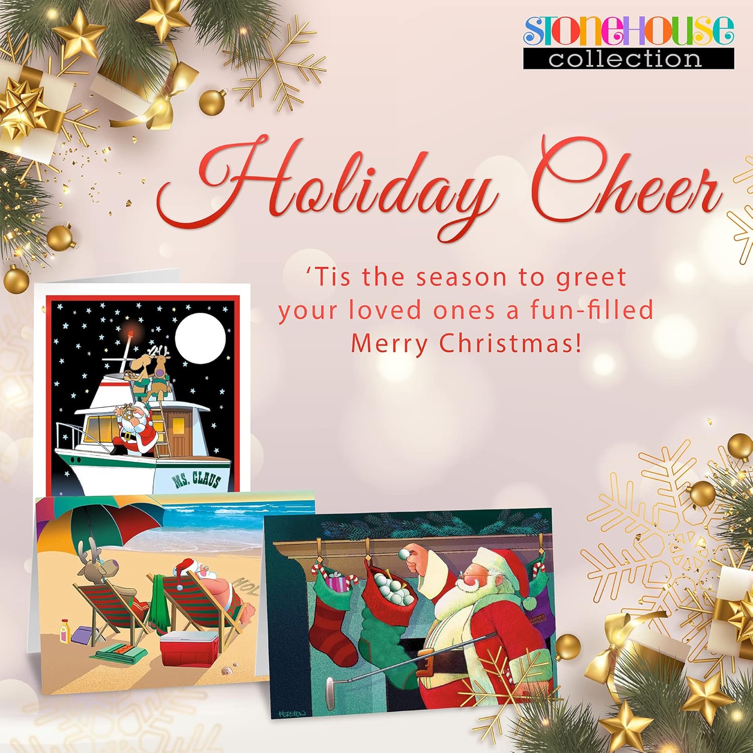 Stonehouse Collection – Tarjetas de Navidad en caja con sobres, tarjetas de Navidad divertidas, tarjetas de felicidad, divertidas tarjetas de
