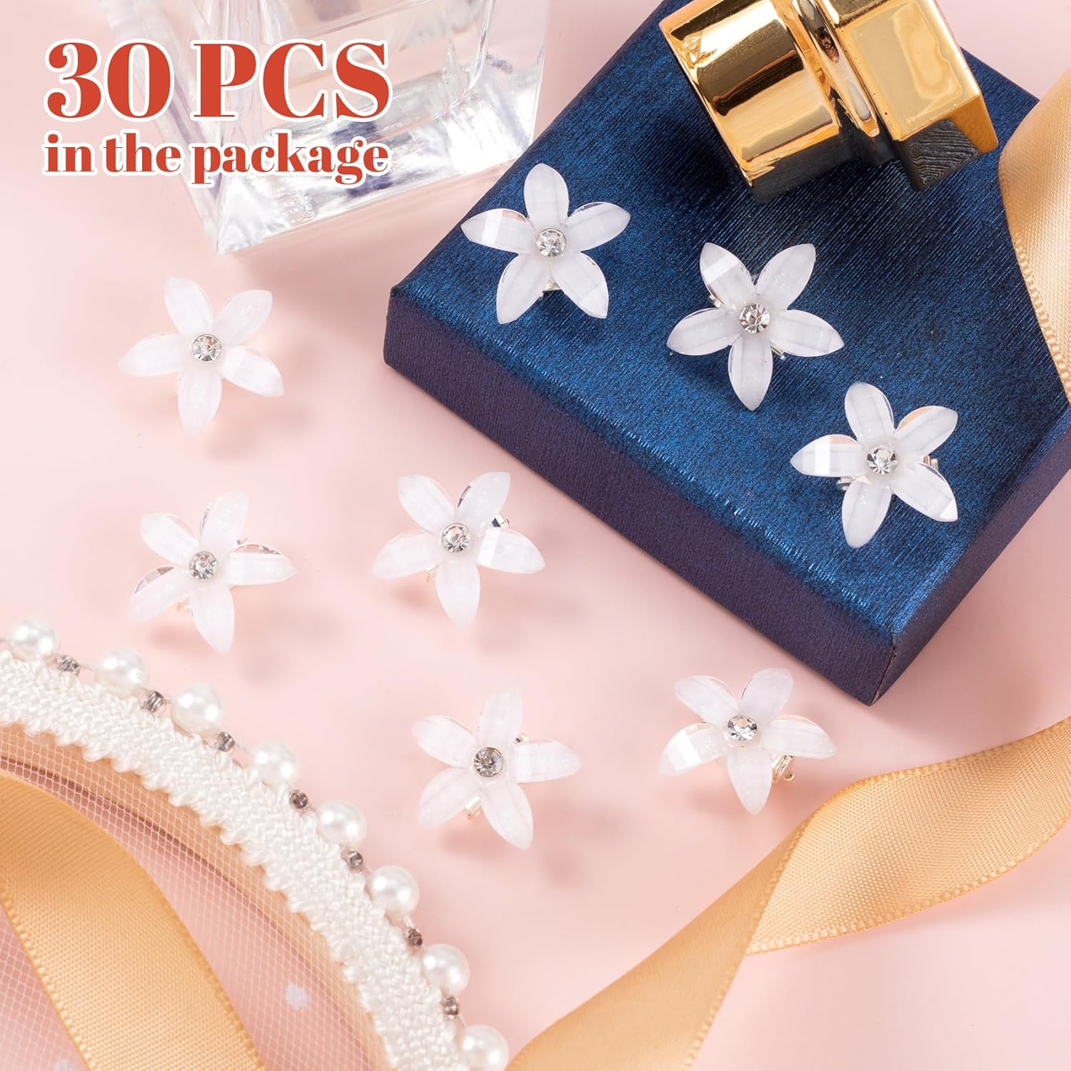 HINZIC 30 pinzas para el pelo Rapunzel de 0.71 pulgadas con diamantes de imitación brillantes pequeños pasadores blancos para Halloween, Navidad,