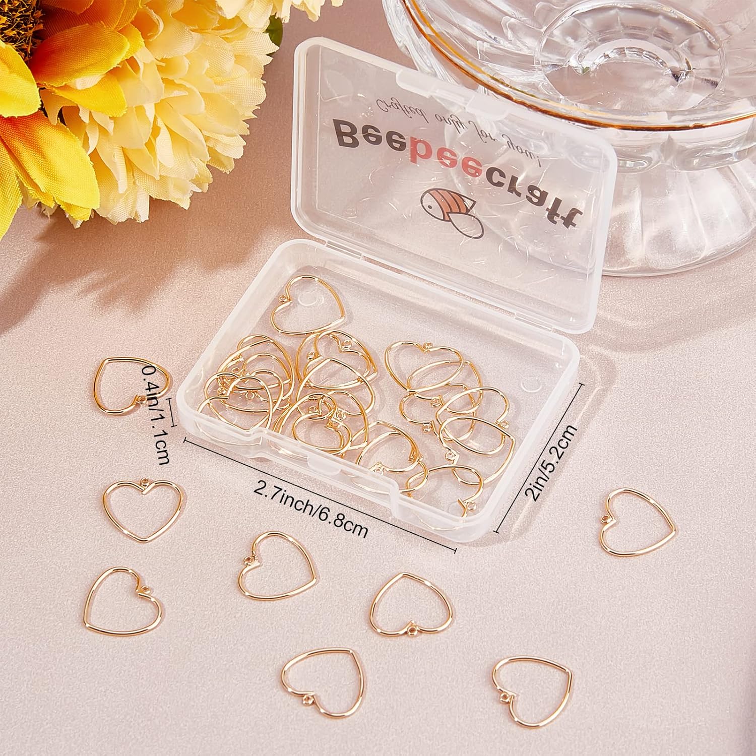 Beebeecraft 1 caja de 18 quilates chapado en oro de latónacero inoxidable corazón colgantes colgantes colgantes para el día de la madre, regalos de