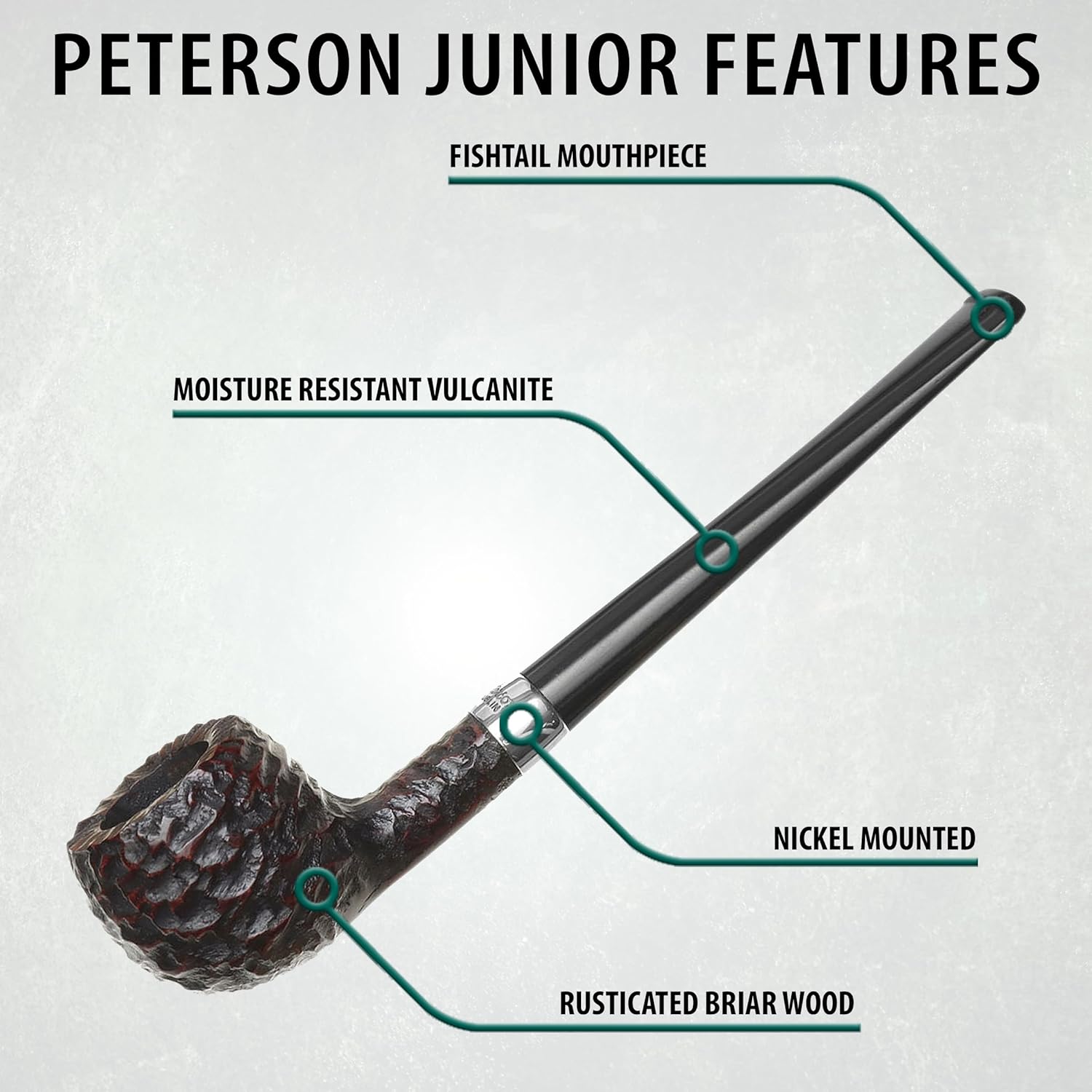 Peterson Pipes Junior Rusticated Prince – Diseño vintage de pipa inglesa, pipa de tabaco pequeña hecha a mano, pipa de madera clásica de brezo