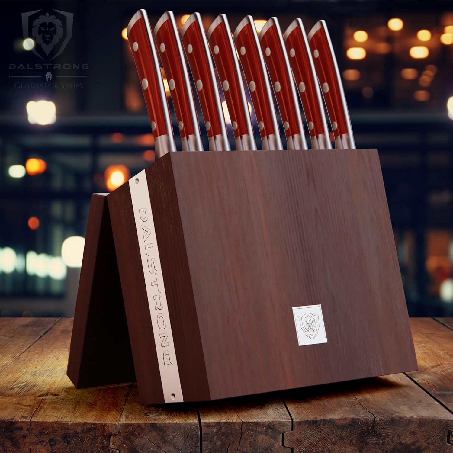 Dalstrong Juego de cuchillos para carne, 8 piezas, hoja de borde recto de 5 pulgadas, Gladiator Series Elite, cuchillo de cocina forjado de acero