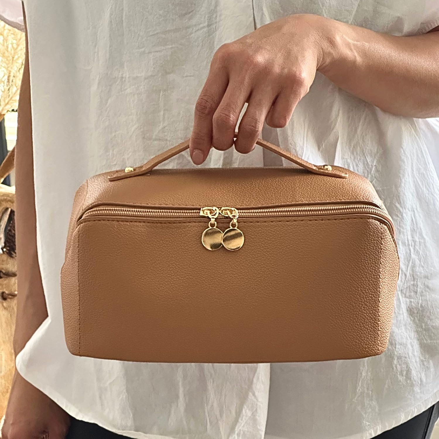 Bolsa de cosméticos de viaje de gran capacidad, bolsa de maquillaje que se abre plana para un fácil acceso, bolsa de cosméticos portátil impermeable