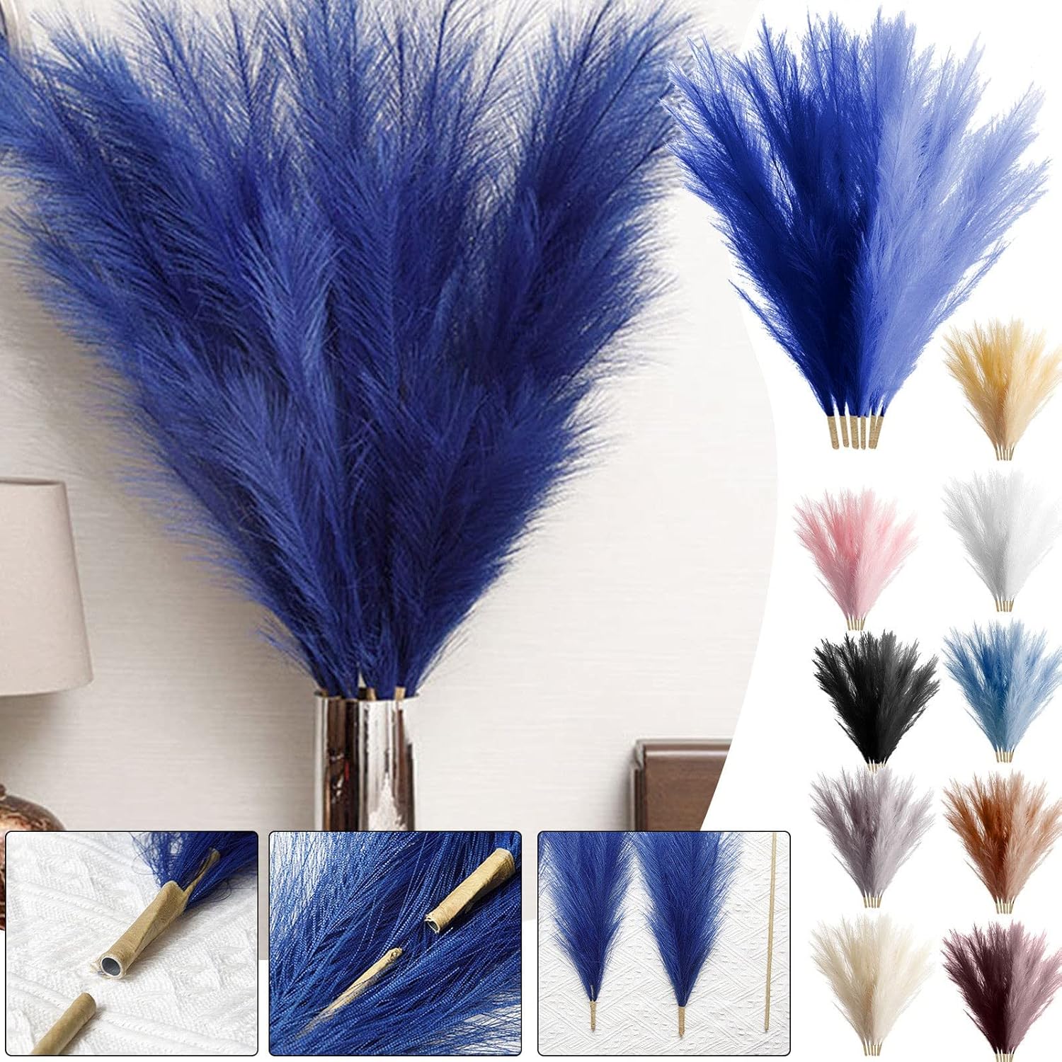 FRAKYEN Flores artificiales para decoración de mesa bohemia, decoración de pampas, flores secas de pampas, pompas marrones para boda, hogar,