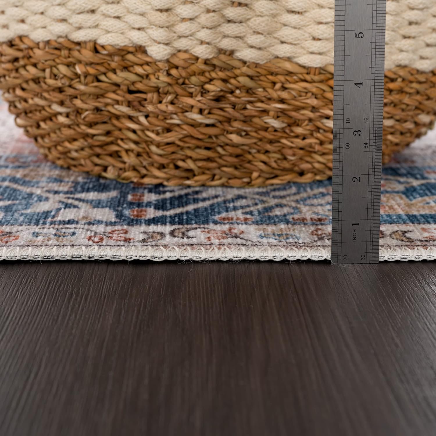 Bloom Rugs – Alfombra caminera Caria lavable, antideslizante, de 3,66 m, color beige y azul océano, para entrada, pasillo, baño y cocina, tamaño
