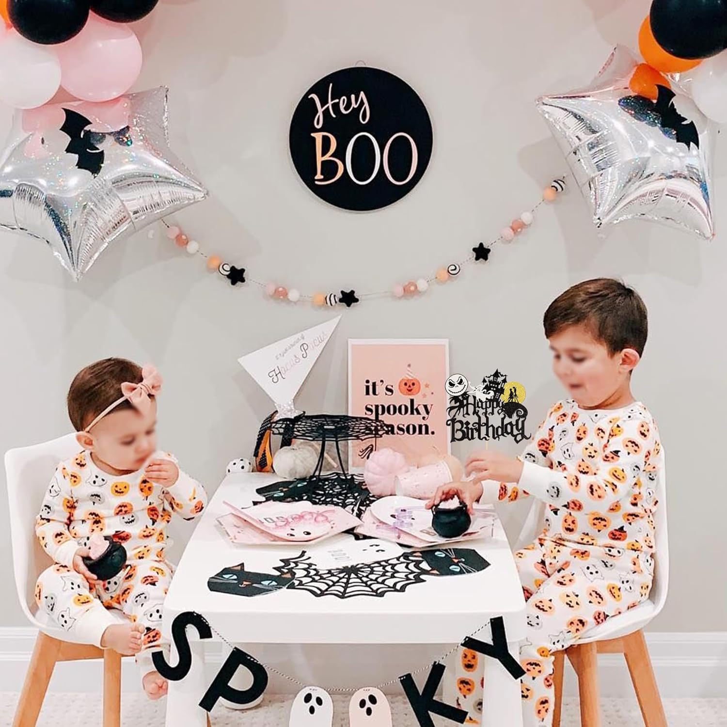 1 pieza de decoración de pastel de Halloween con purpurina de Jack y Sally Castle Ghost Halloween Cake Pick para temática de Pesadilla antes de