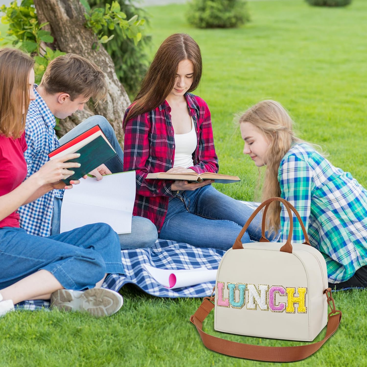 Lonchera para mujer, bolsa de almuerzo aislada grande, lonchera personalizada para niñas y adultos con correas ajustables para el hombro, bolsa de