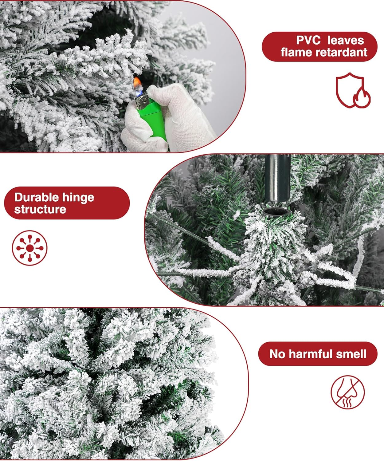 Árbol de Navidad con forma de lápiz de nieve de 7.5 pies, árbol de Navidad artificial de esquina delgada sin iluminación con 641 puntas de rama,