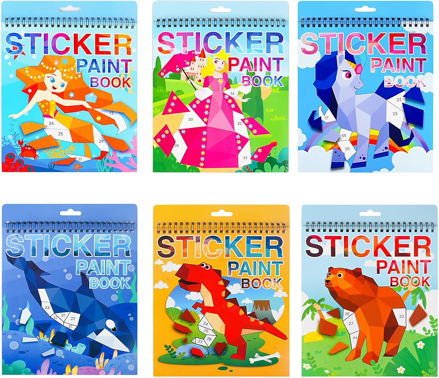 Manualidades para niños de 4 a 8 años, libros de pintura adhesiva, paquete de 6 libros de calcomanías de números para niños y niñas, recuerdos de