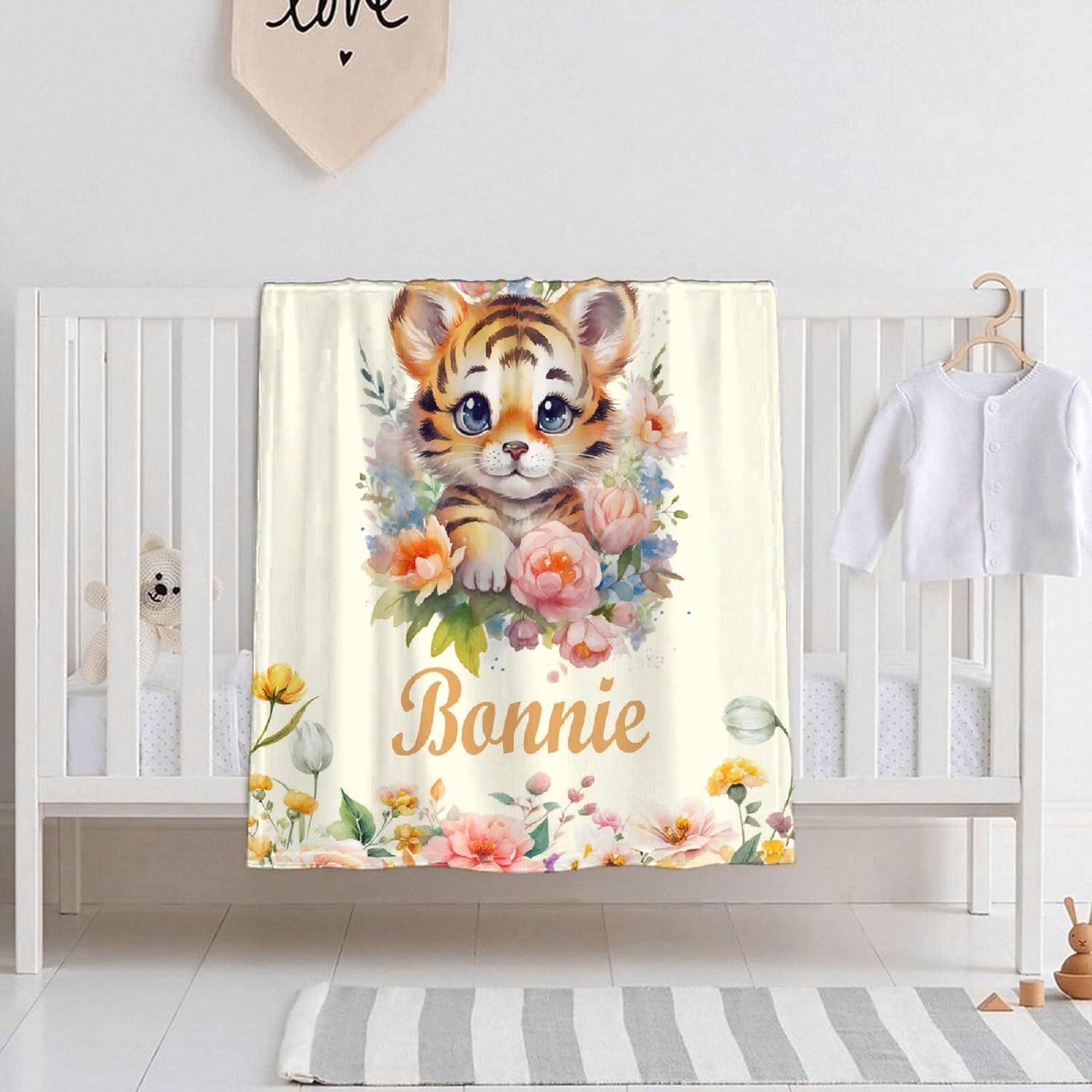Buyyet Manta de bebé personalizada con nombre, manta de bebé de tigre personalizada para niñas y niños, regalo de Navidad, manta personalizada de