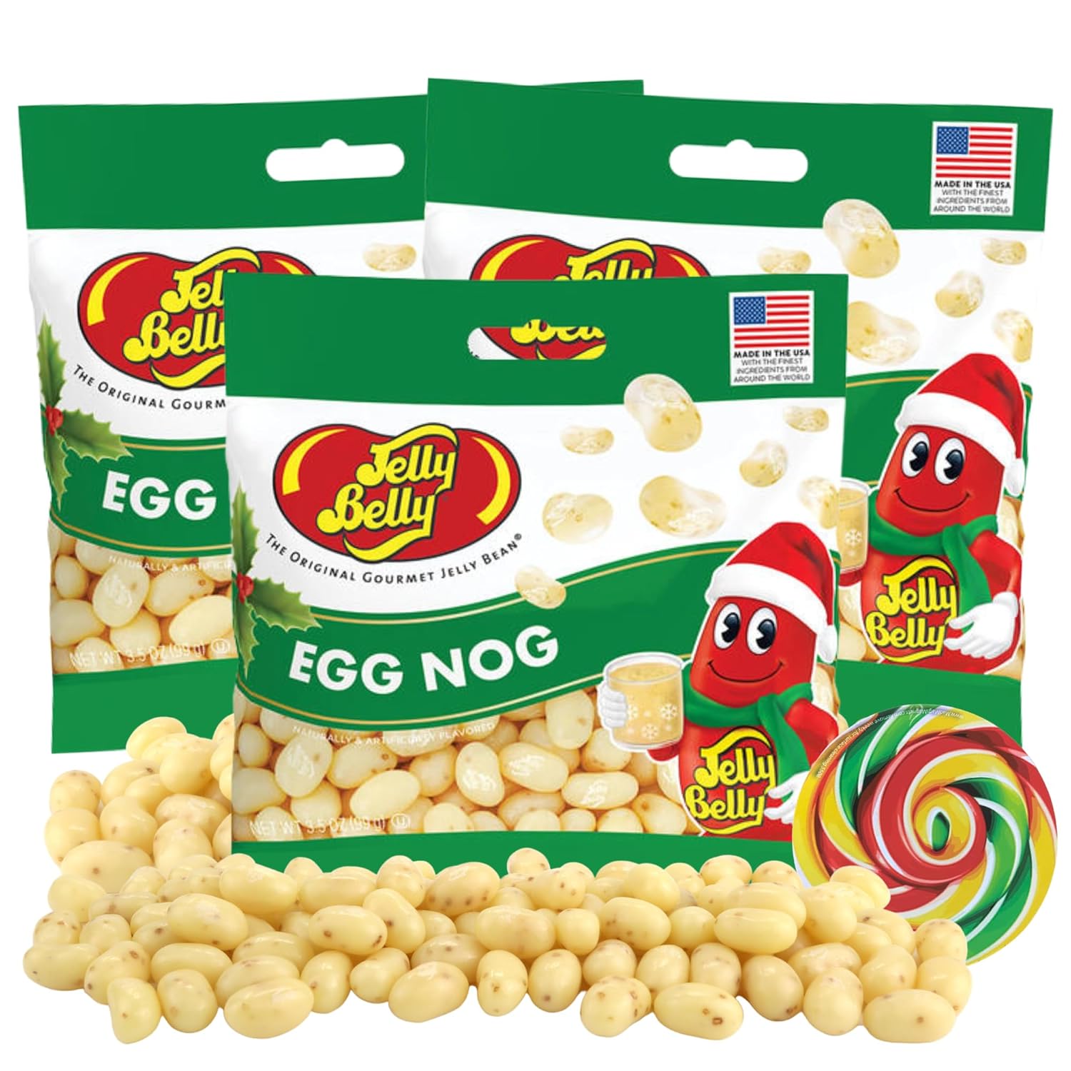 Frijoles de gelatina con sabor a ponche de huevo, edición limitada, dulces navideños para rellenar calcetines, 3.5 onzas (paquete de 3)