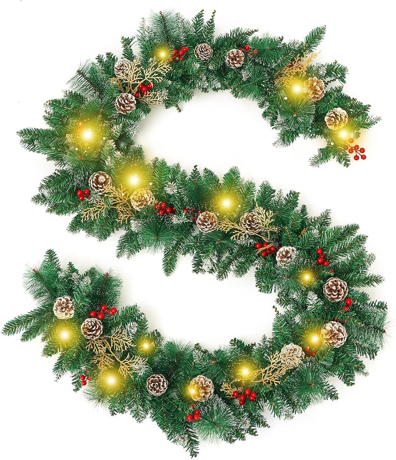 Joyhalo Guirnalda de Navidad de 9 pies con luces que funciona con pilas, guirnalda de Navidad preiluminada al aire libre para manto, guirnalda de