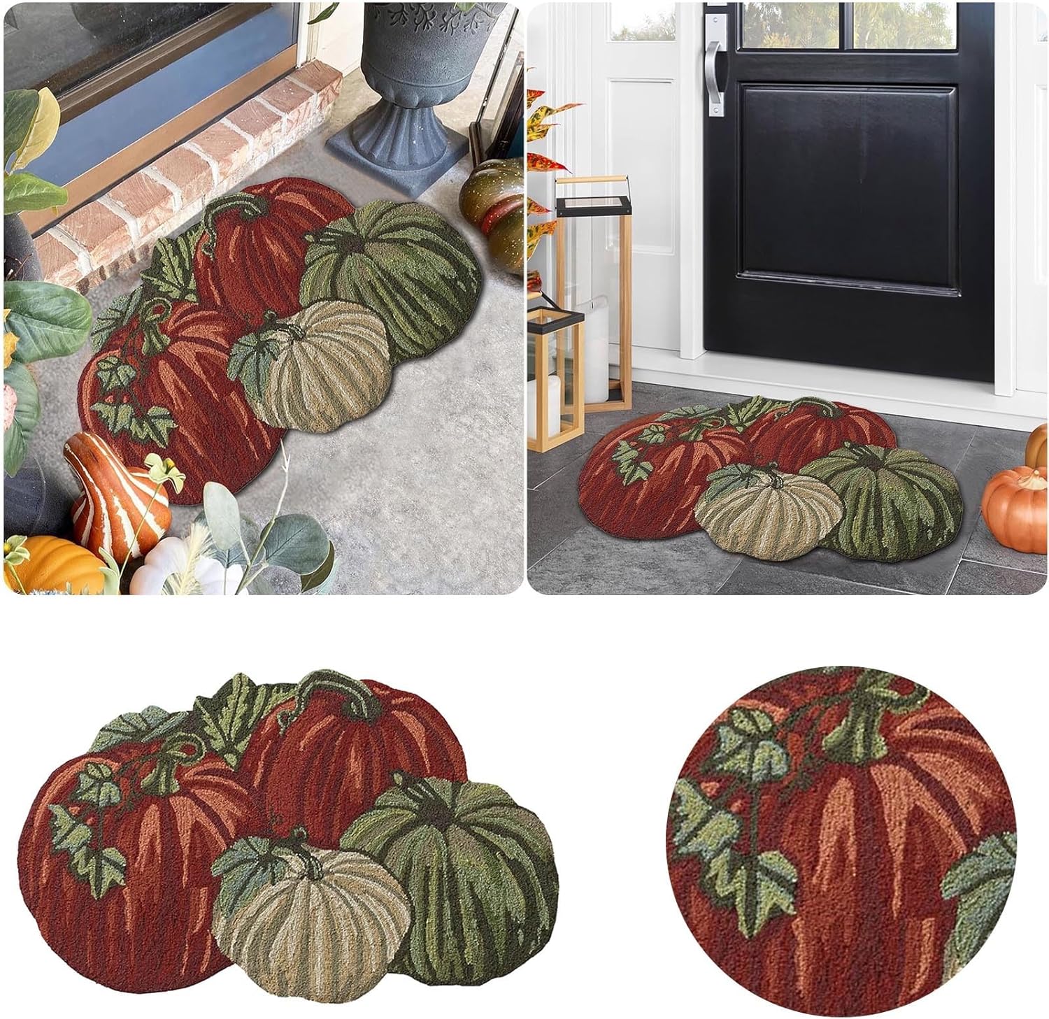 FRJINIE Alfombra de calabaza de otoño, 31 x 22 pulgadas, antideslizante, lavable, tapete de bienvenida, bonito tapete de Halloween, Acción de