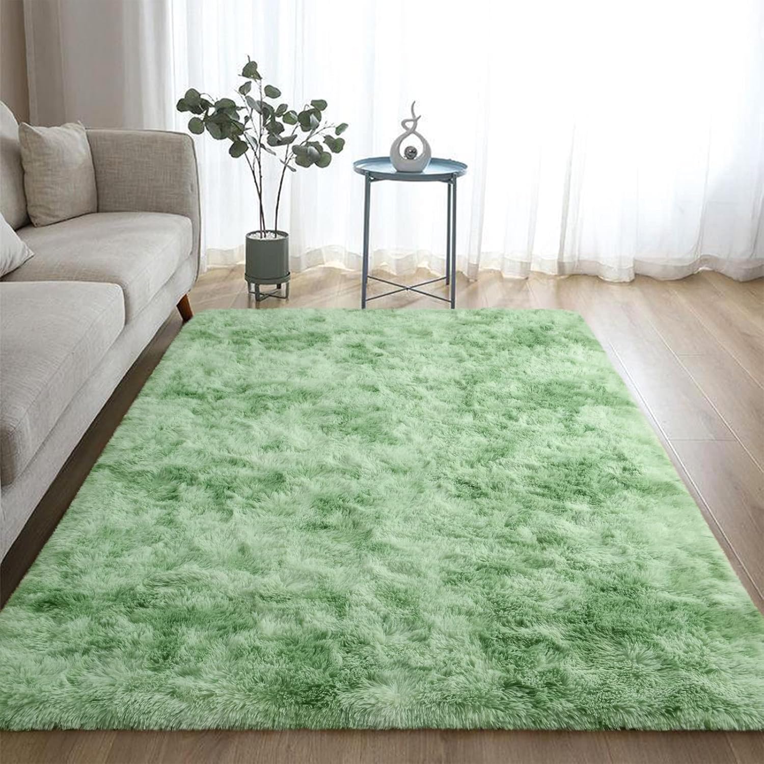 DweIke – Alfombras esponjosas para dormitorio, sala de estar, alfombras de interior de 4 x 6 pies, alfombras peludas teñidas anudadas, color verde