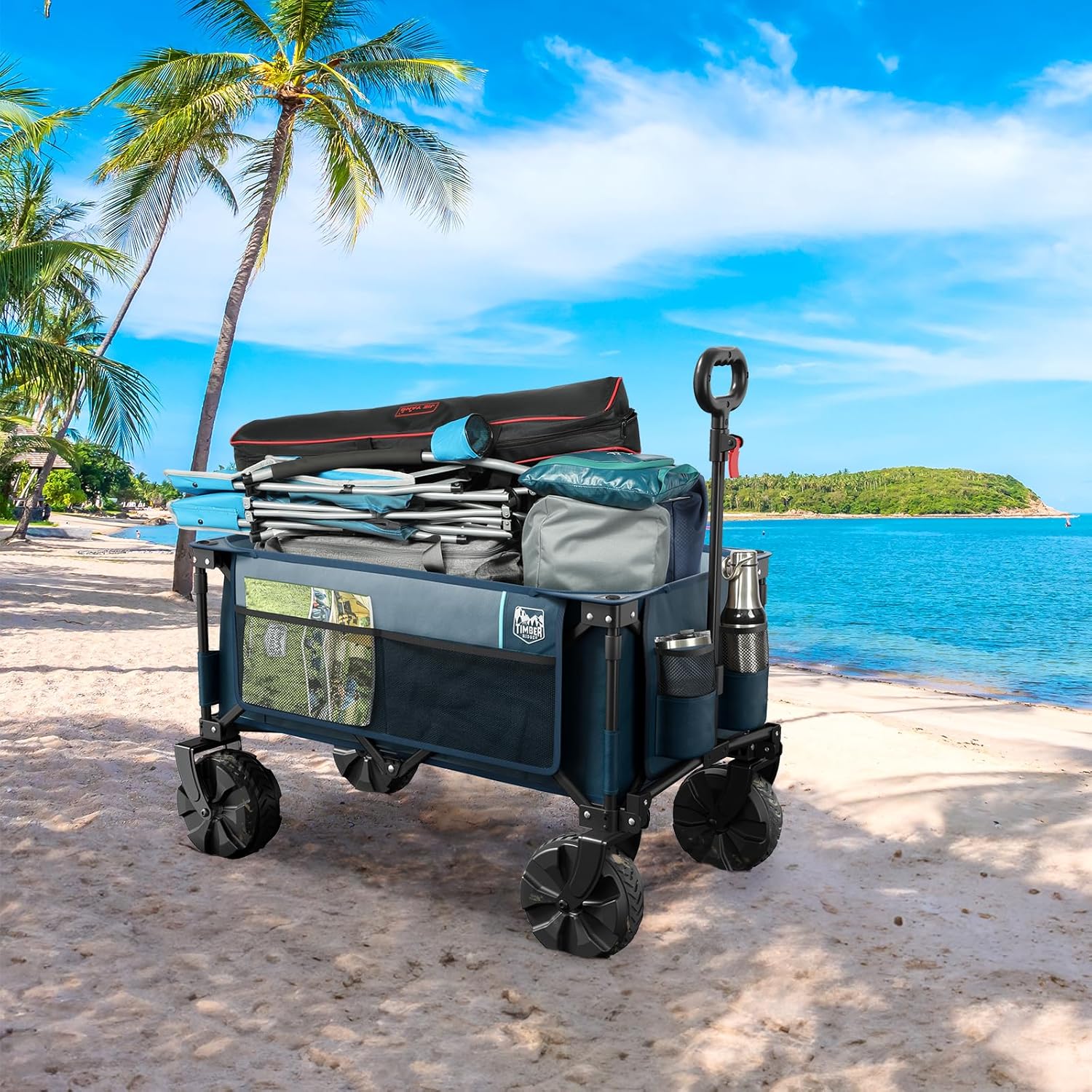 TIMBER RIDGE Carro plegable plegable, carrito de playa resistente con grandes ruedas todo terreno para compras, campamento, jardín, con bolsa