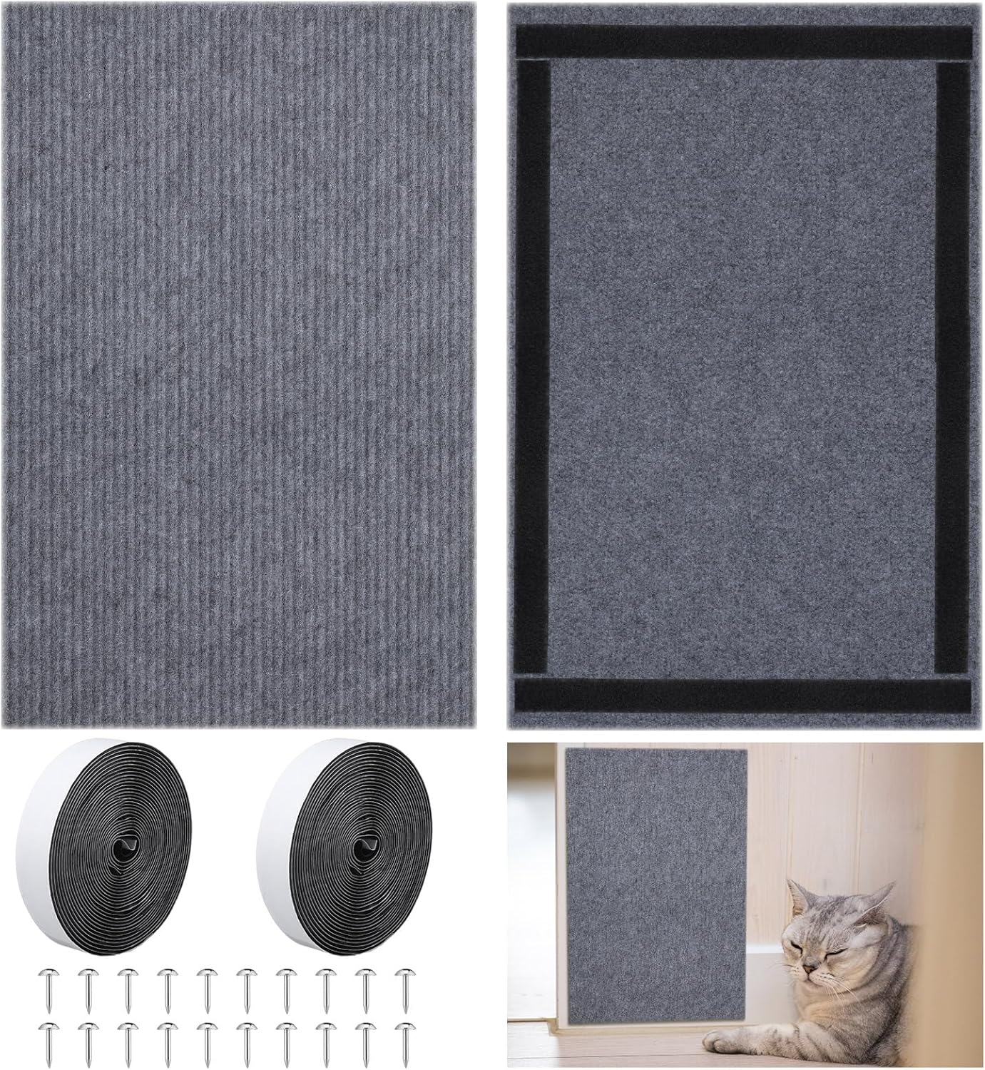 2 alfombrillas rascadoras para gatos de 24 x 16 pulgadas, alfombrilla rascador de gato horizontal con cinta adhesiva y 20 clavos de metal para