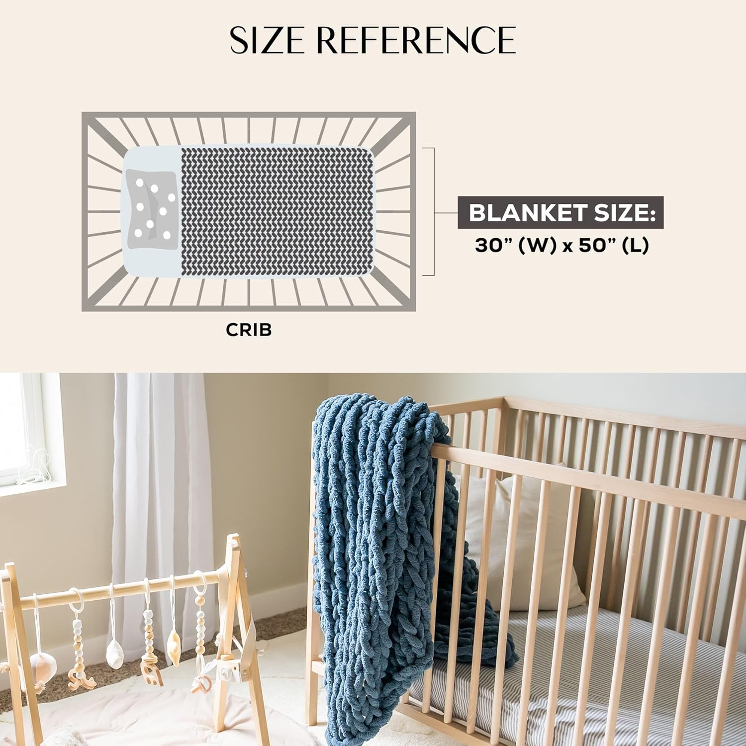 SAMIAH LUXE Manta de punto grueso de 50 x 30 pulgadas, manta de punto grueso de felpilla azul para decoración de sala de estar o decoración bohemia,