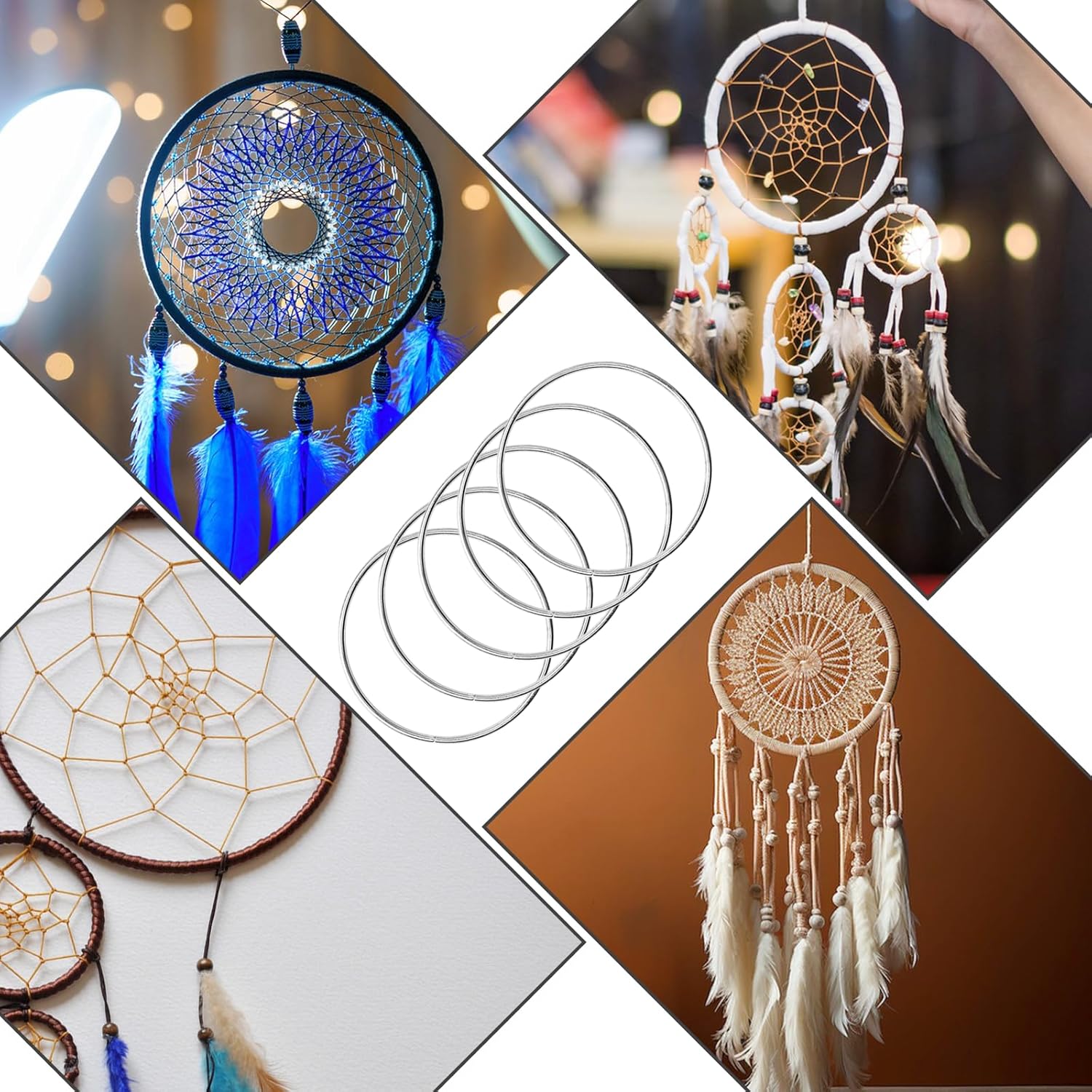 10 anillos de metal de 6 pulgadas para manualidades, aros de plata, anillos florales de macramé, para manualidades, suministros de atrapasueños
