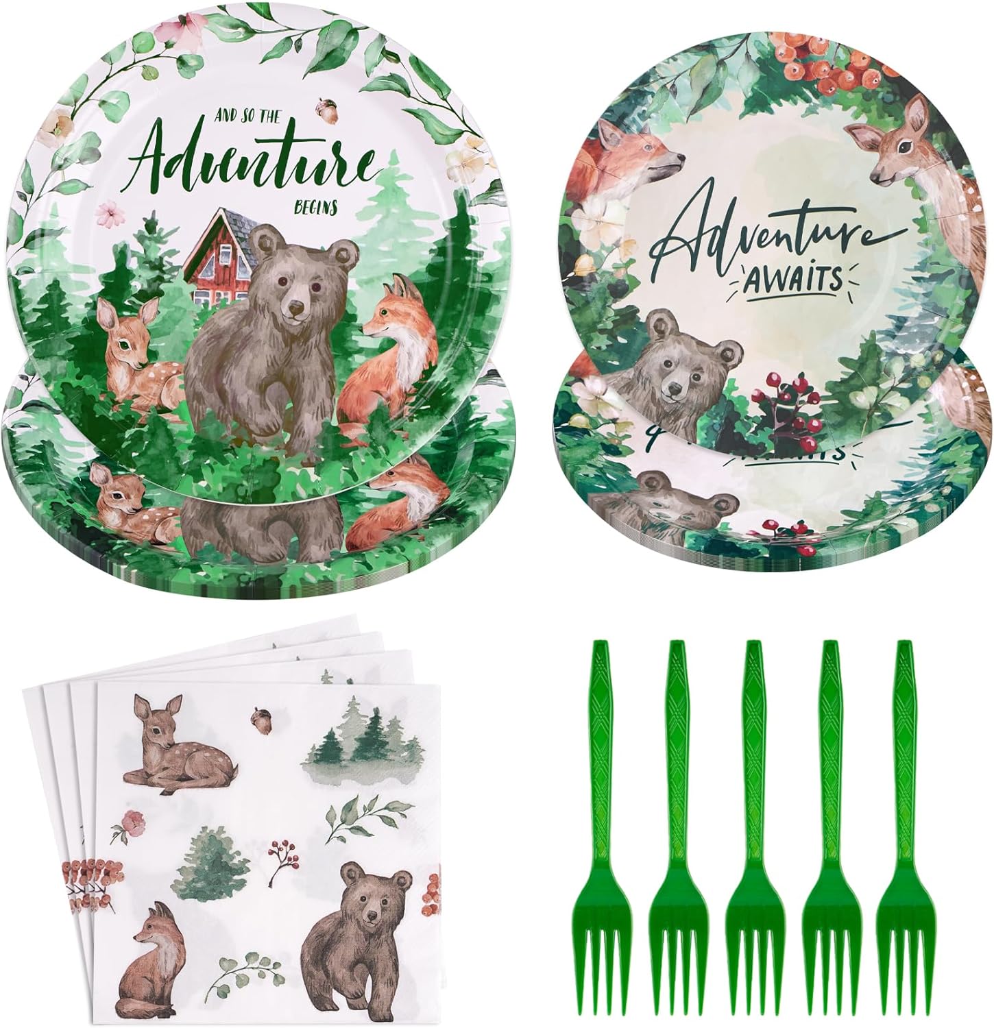 96 piezas de decoración de fiesta de aventura que espera, suministros de aventura para fiestas, platos de aventura que espera, servilletas,