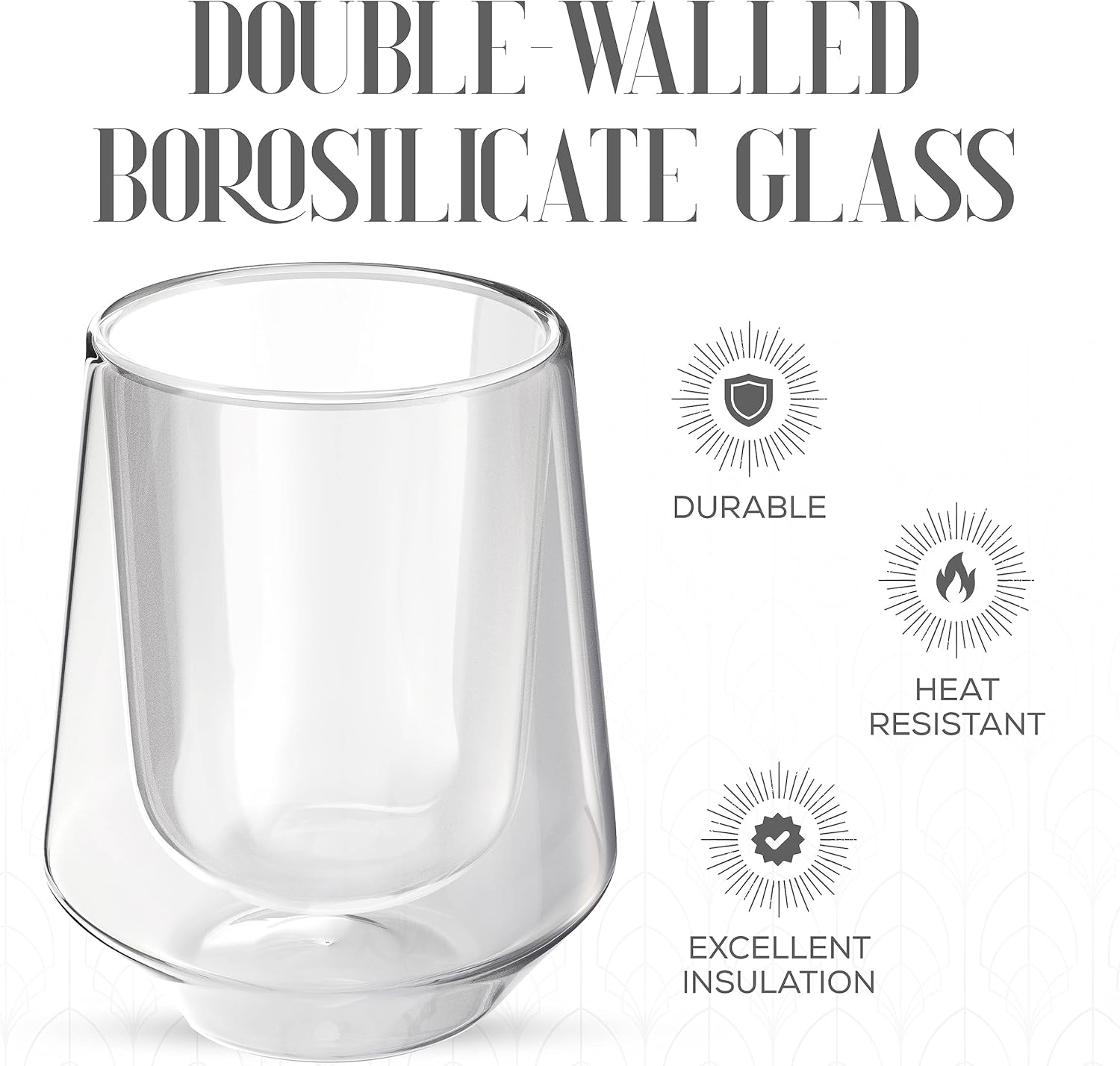elle decor Vasos aislados de doble pared, tazas de vidrio de borosilicato de 8 onzas, sin sudor, vasos transparentes para bebidas fríascalientes,