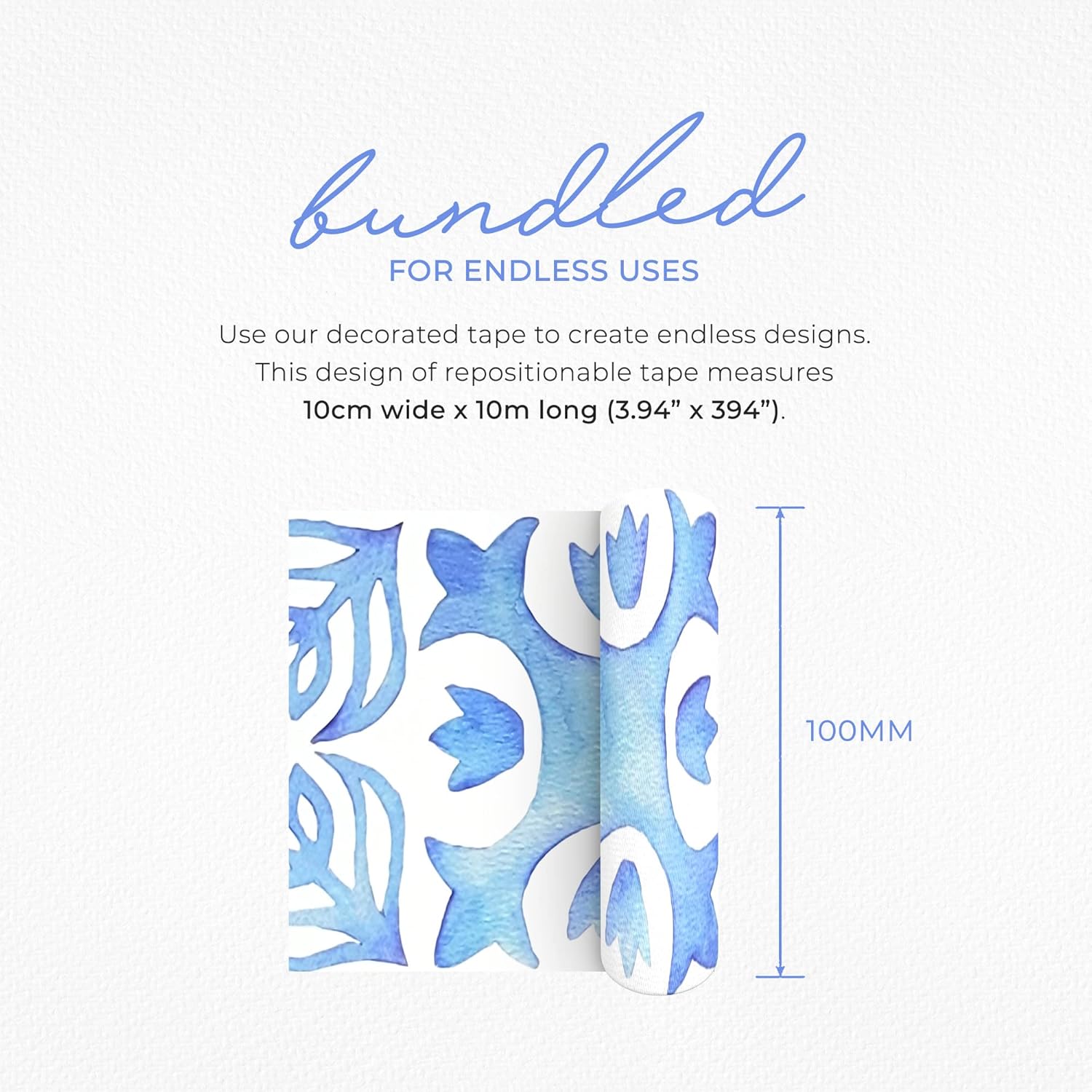 Serenity Fair – Cinta Washi con patrón de azulejos italianos, cinta adhesiva washi decorativa de inspiración marroquí azul y blanca reposicionable,