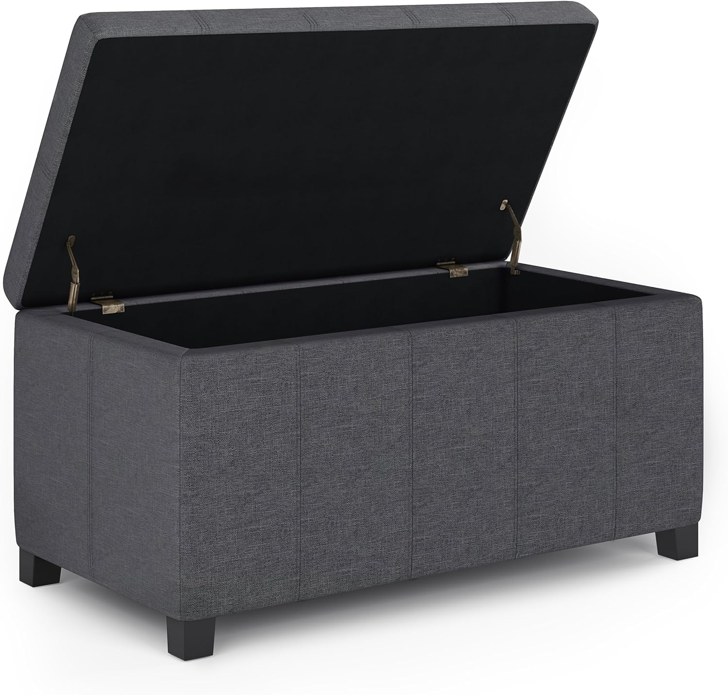 SIMPLIHOME Dover – Banco otomano rectangular de 36 pulgadas de ancho con parte superior elevadora en tela de aspecto de lino gris pizarra, taburete