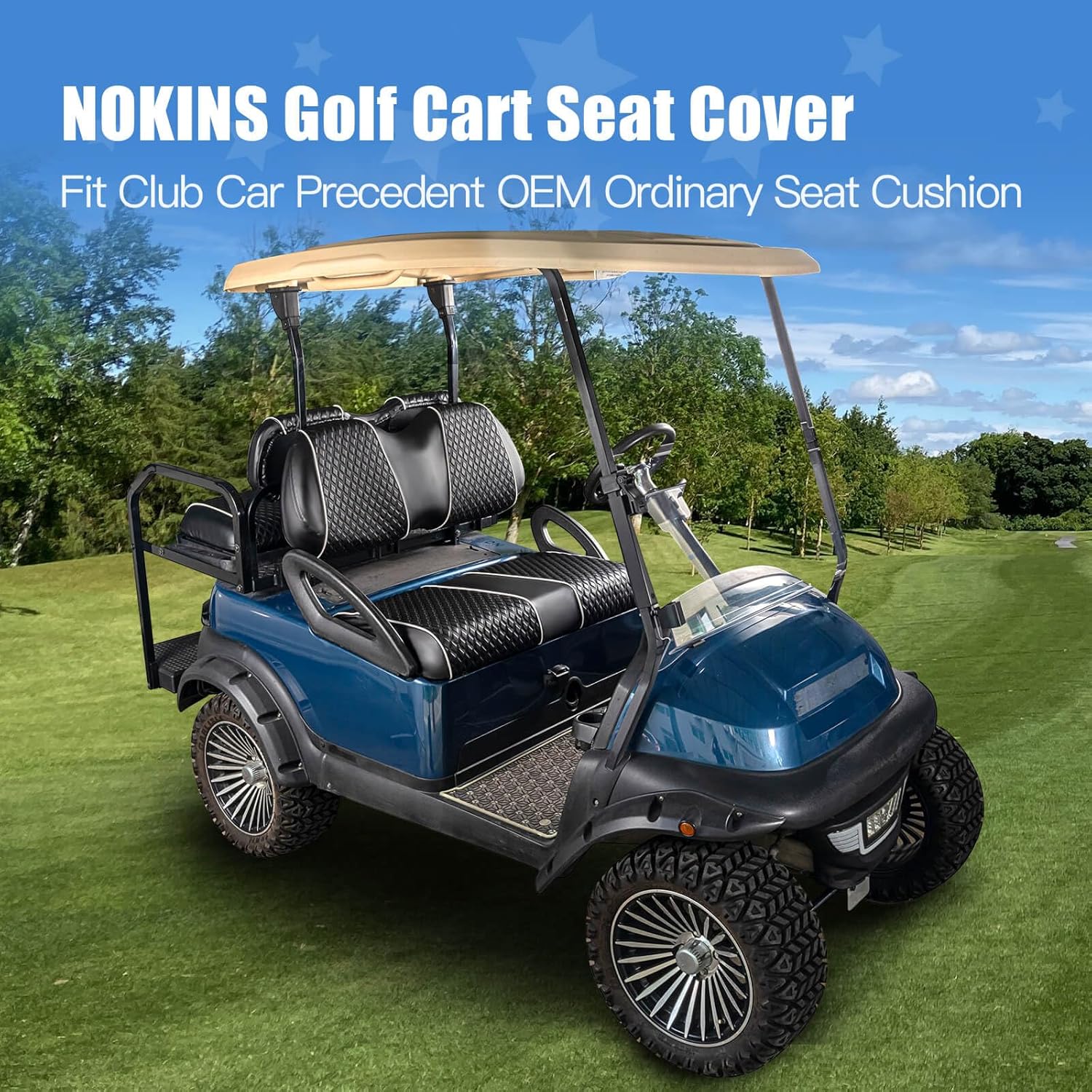 NOKINS Fundas de asiento de carrito de golf para Club Car Precedent OEM Cojín de asiento ordinario, respaldo de cojín de asiento delantero de cuero