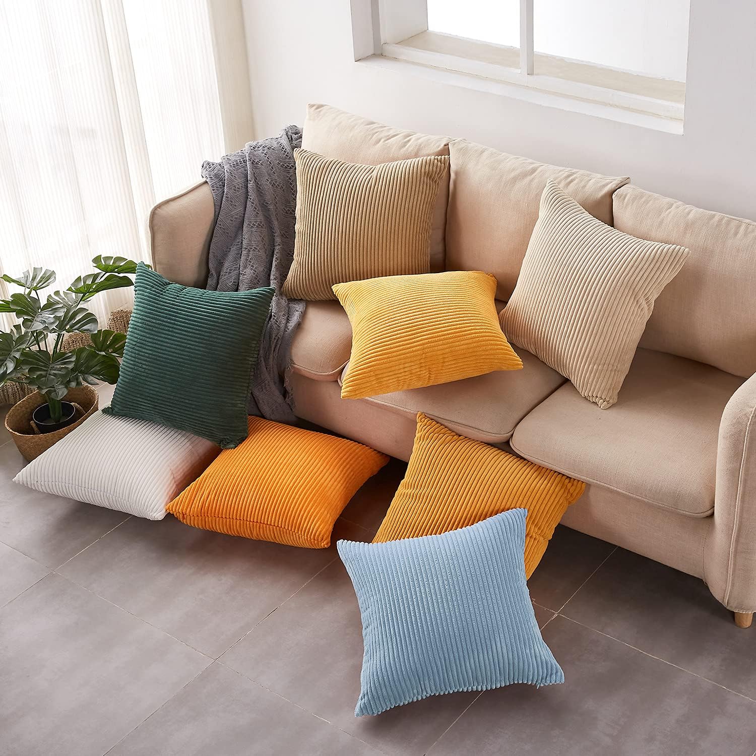 4 fundas de almohada de 20 x 20 pulgadas, funda de cojín, funda de almohada cuadrada decorativa para sofá, dormitorio, 20 x 20 pulgadas, color azul.