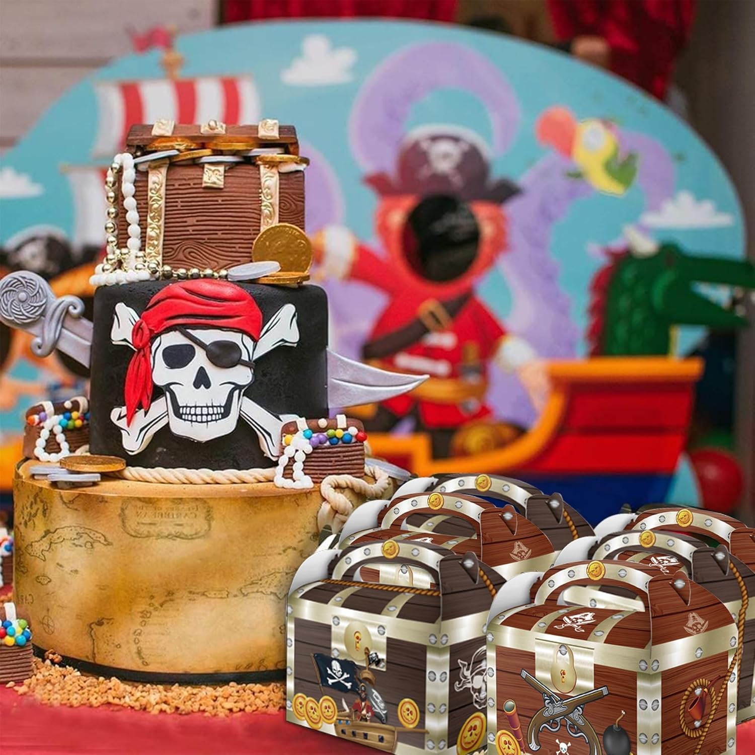 Cajas de tesoros para Halloween, cajas de cartón del tesoro pirata, cajas de golosinas para el juego de caza del tesoro, fiesta temática pirata