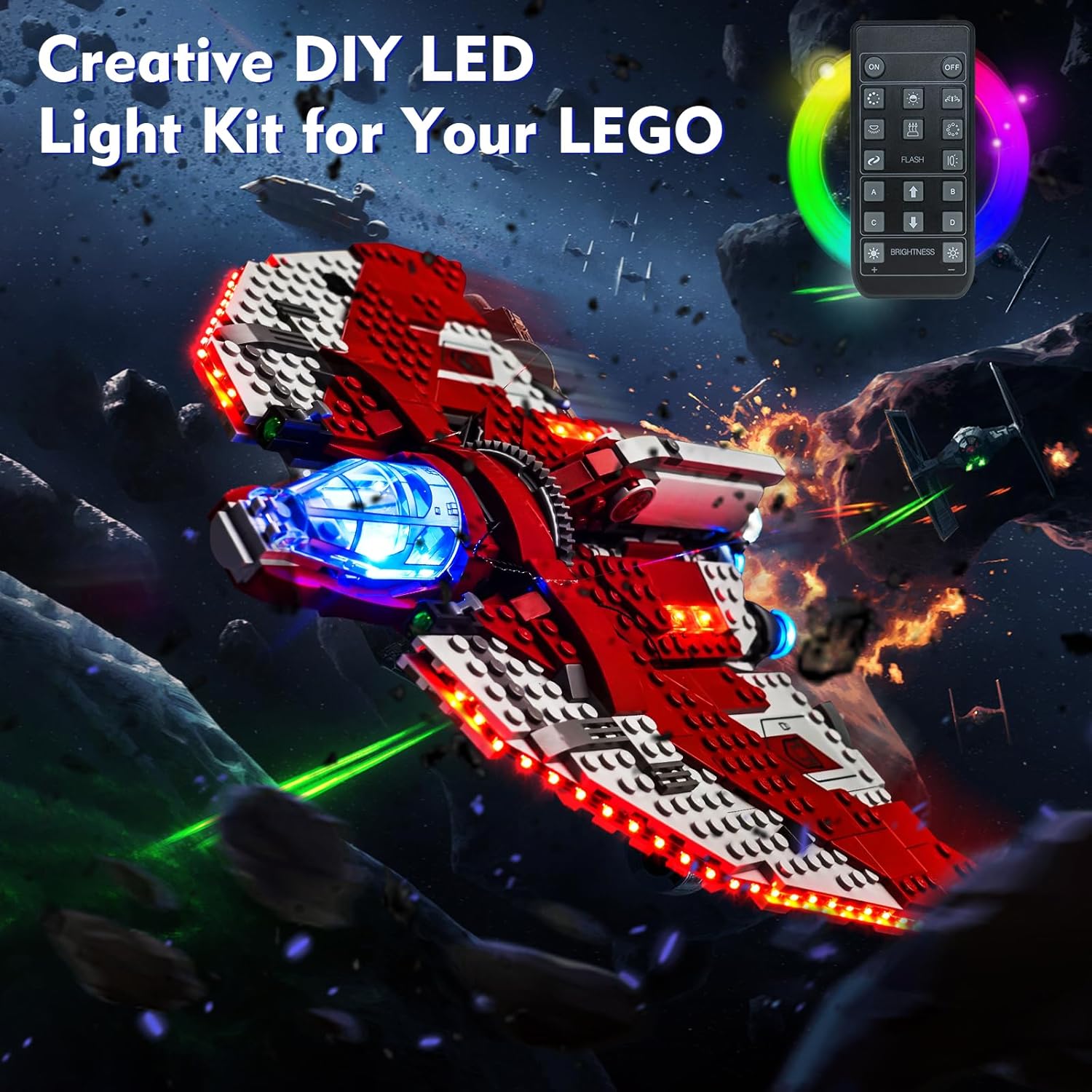 LocoLee Kit de luces LED para Lego Ahsoka Tano T-6 Jedi Shuttle 75362, control remoto, accesorios de iluminación creativa compatibles con Lego 75362