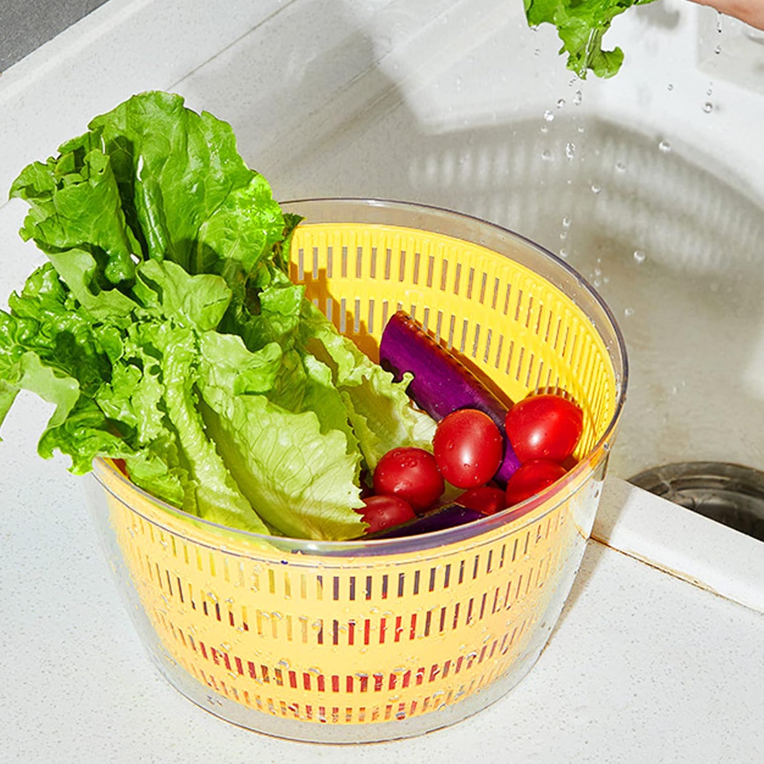 Girador eléctrico de ensalada de 4.2 cuartos de galón, limpiador de frutas, secadora de verduras, lavadora de frutas con cuenco y colador, mezclador