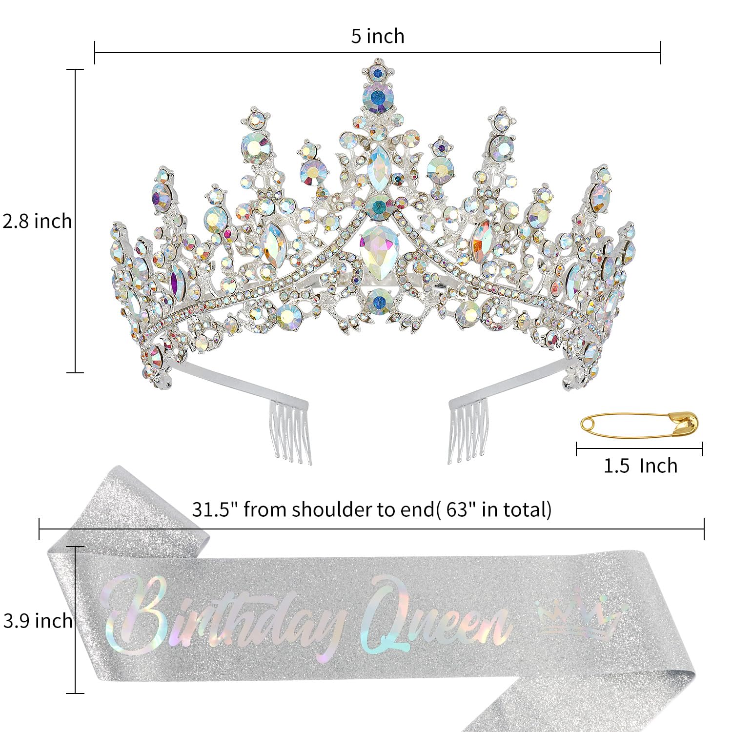 Corona de cumpleaños, banda de cumpleaños, coronas de cumpleaños para mujer, banda de reina de cumpleaños, tiara plateada, decoraciones de feliz