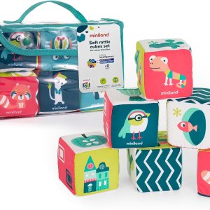 Miniland Feel to Learn – Juego de cubos de sonajero suaves para niños, bebés, apilables, suaves, multicolor Miniland Feel to Learn – Juego de cubos de sonajero suaves para niños, bebés, apilables, suaves, multicolor