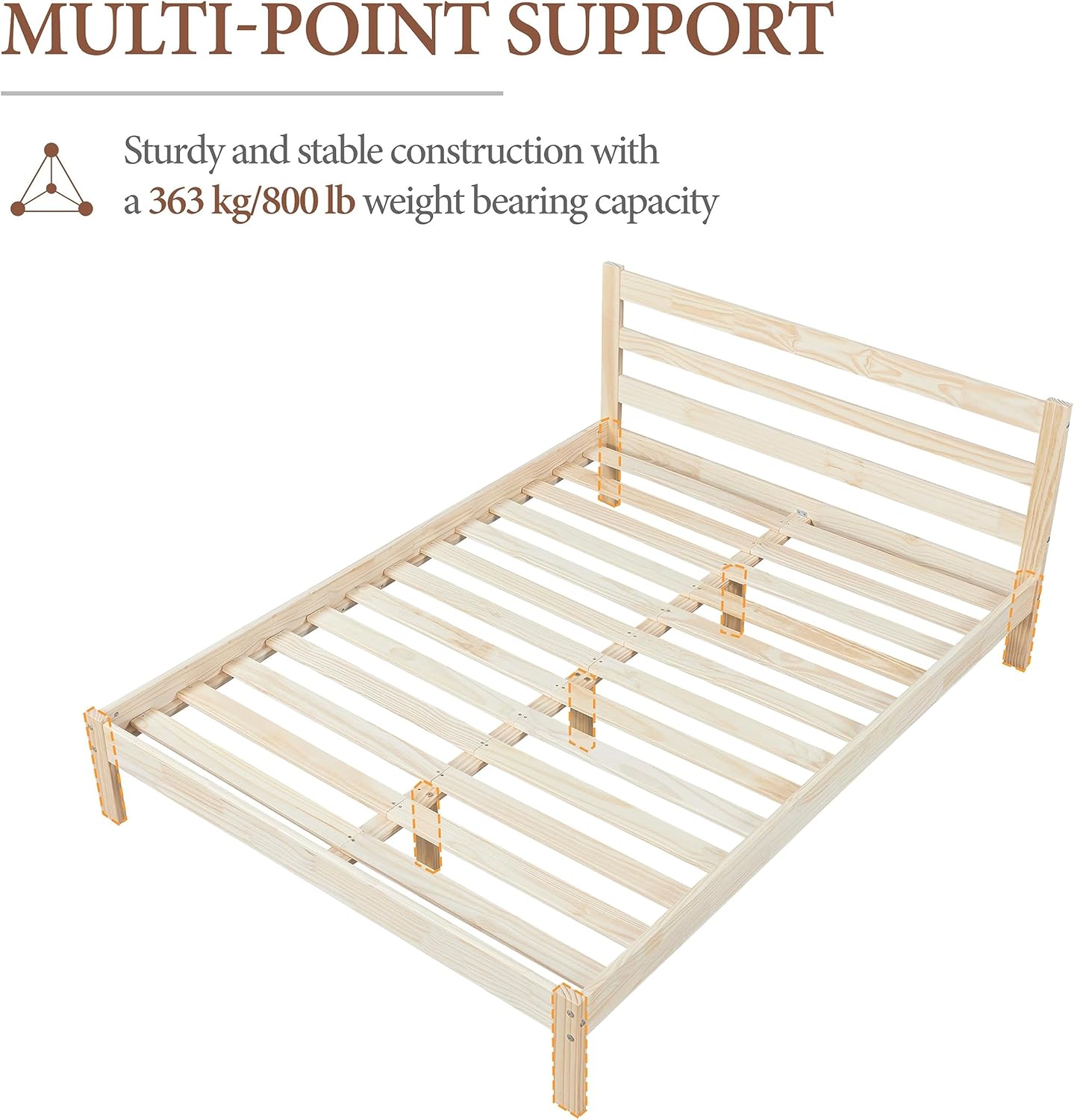 Yaheetech Base de cama Queen con plataforma de madera de pino maciza con cabecera con paneles, estilo Wicklow, soporte de listones de madera, sin