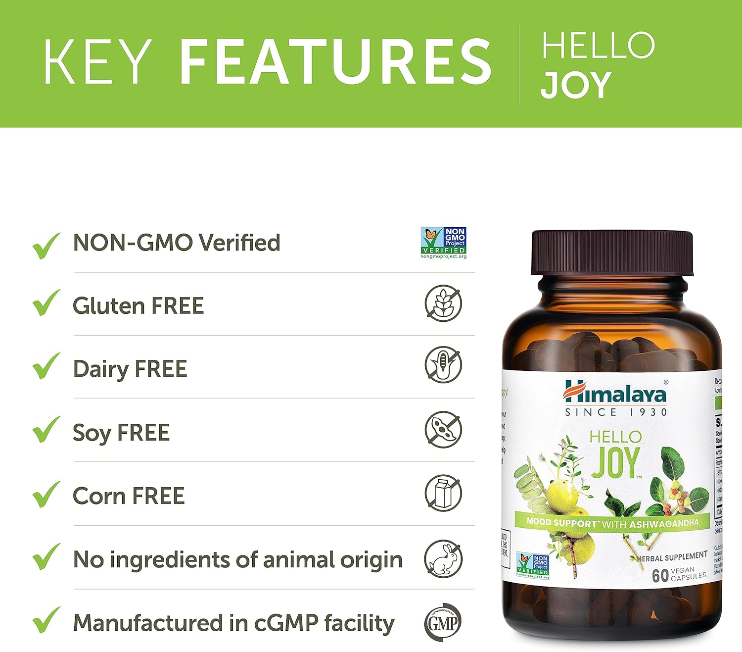 Himalaya Hello Joy con Ashwagandha para mejorar el estado de ánimo y los espíritus y Hello ZZZs con melatonina para apoyar el sueño, 60 cápsulas