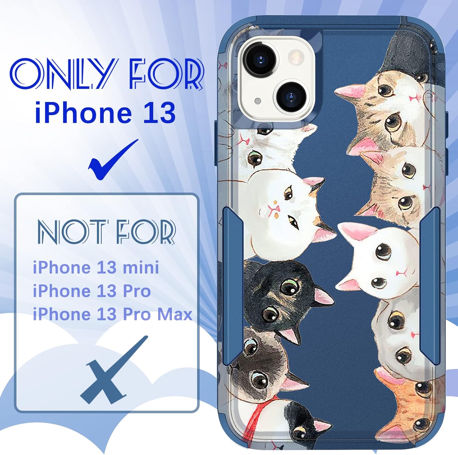 Funda para Apple iPhone 13 para mujer, linda funda de teléfono para niñas, diseño único femenino estético para adolescentes, kawaii, gato,