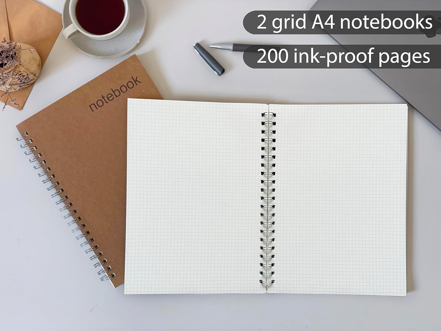 le vent Paquete de 2 cuadernos grandes de espiral de 8.5 x 11 pulgadas con papel grueso de 3.53 ozm, cuadrados, cuadrados, cuadrados, cuadrados,