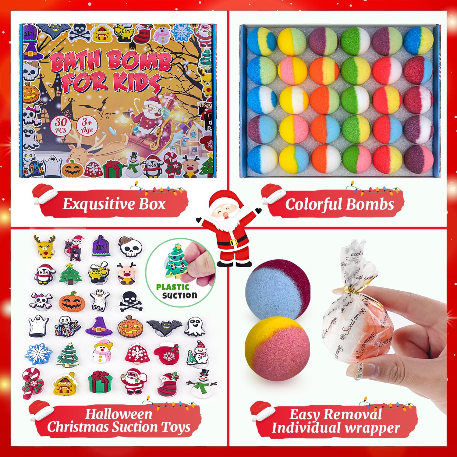 30 bombas de baño para niños con juguetes de succión sorpresa en el interior, bombas de baño de burbujas orgánicas naturales con juguetes, regalos