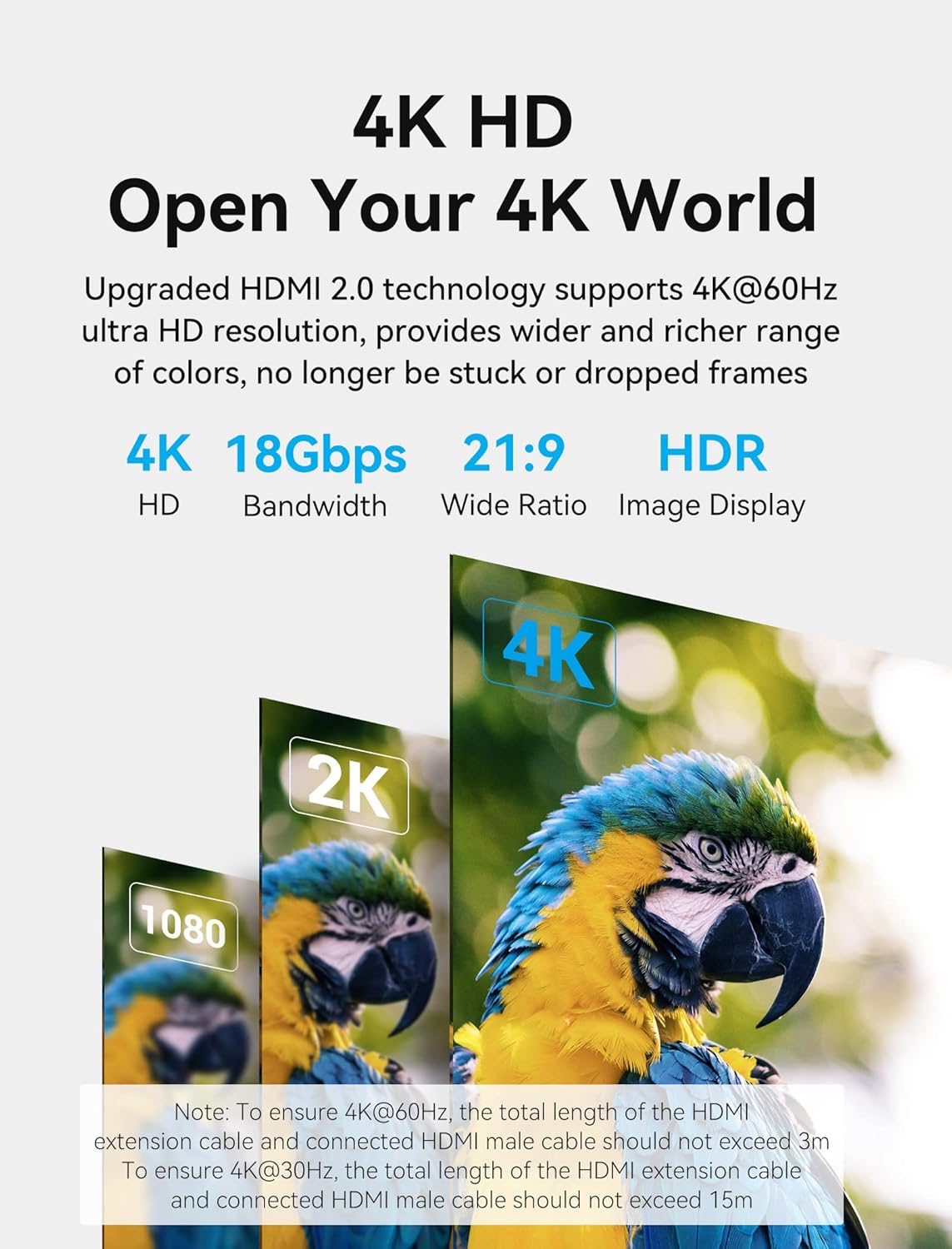 VENTION Cable de extensión HDMI 4K, extensor HDMI de 5 pies macho a hembra, cable adaptador de alta velocidad compatible con Roku TV Stick PS5 PS4