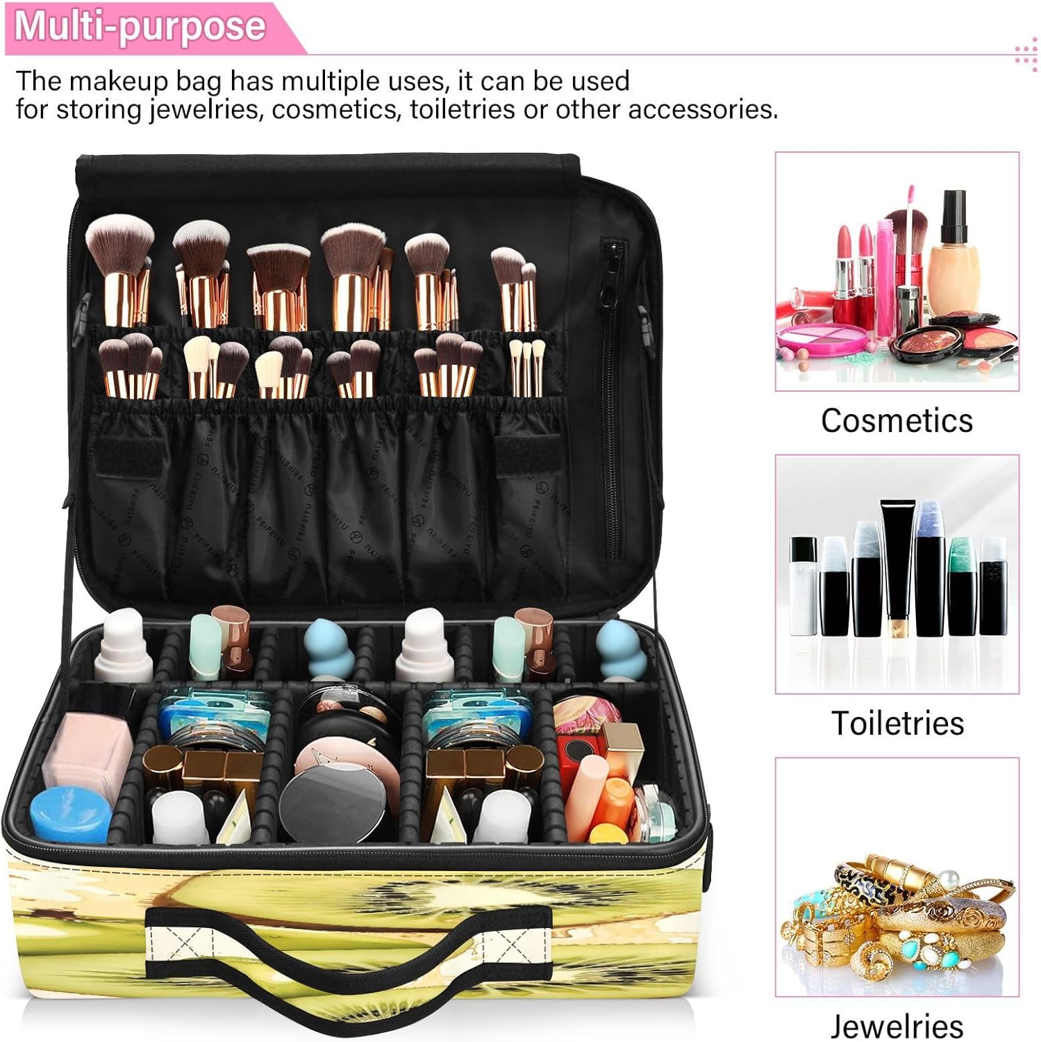Zathe Kiwi Green Fruit bolsa de cosméticos de viaje de gran capacidad, bolsa de aseo de viaje, bolsa de organizador de maquillaje, maquillaje de