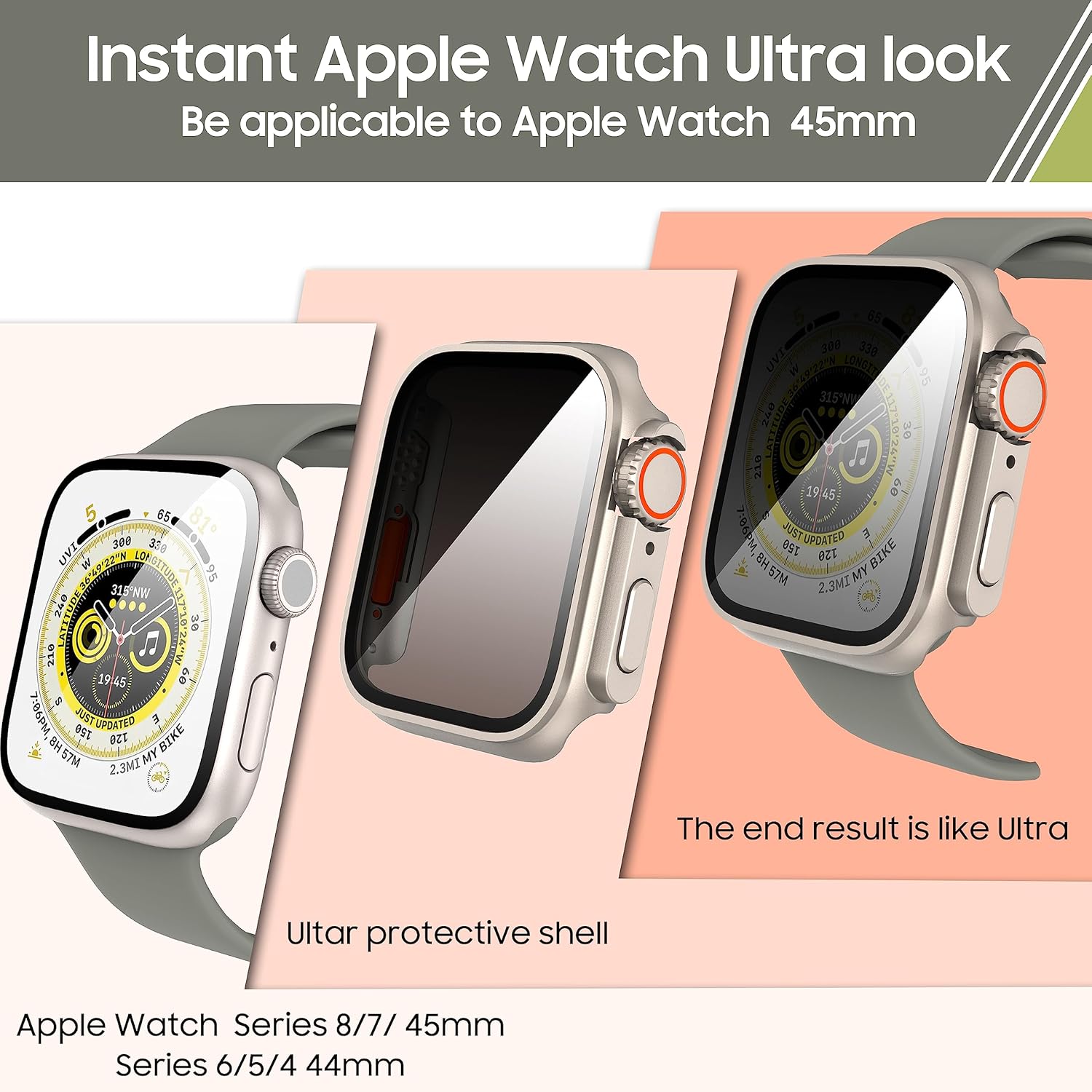 Paquete de 2 fundas protectoras de pantalla de privacidad para Apple Watch de 1.772 pulgadas (1.772 in), antimiradas, funda de vidrio templado para