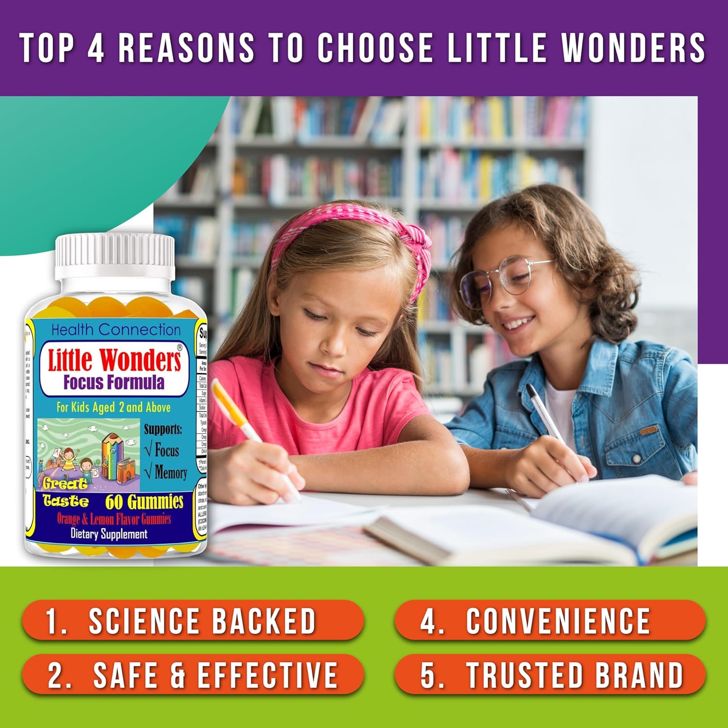 Little Wonders – Suplemento de refuerzo cerebral para niños, gomitas de concentración para adolescentes, concentración de apoyo, gomitas nootrópicas