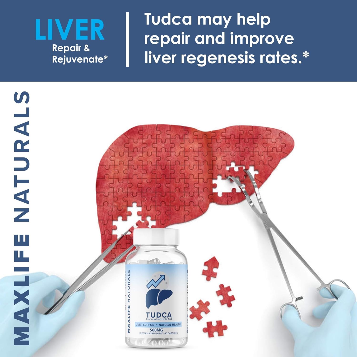 Tudca Suplemento de apoyo hepático de Tudca 500 mg 180 porciones de limpieza hepática Ayuda de rescate hepático Sales biliares  Sal de bilis de
