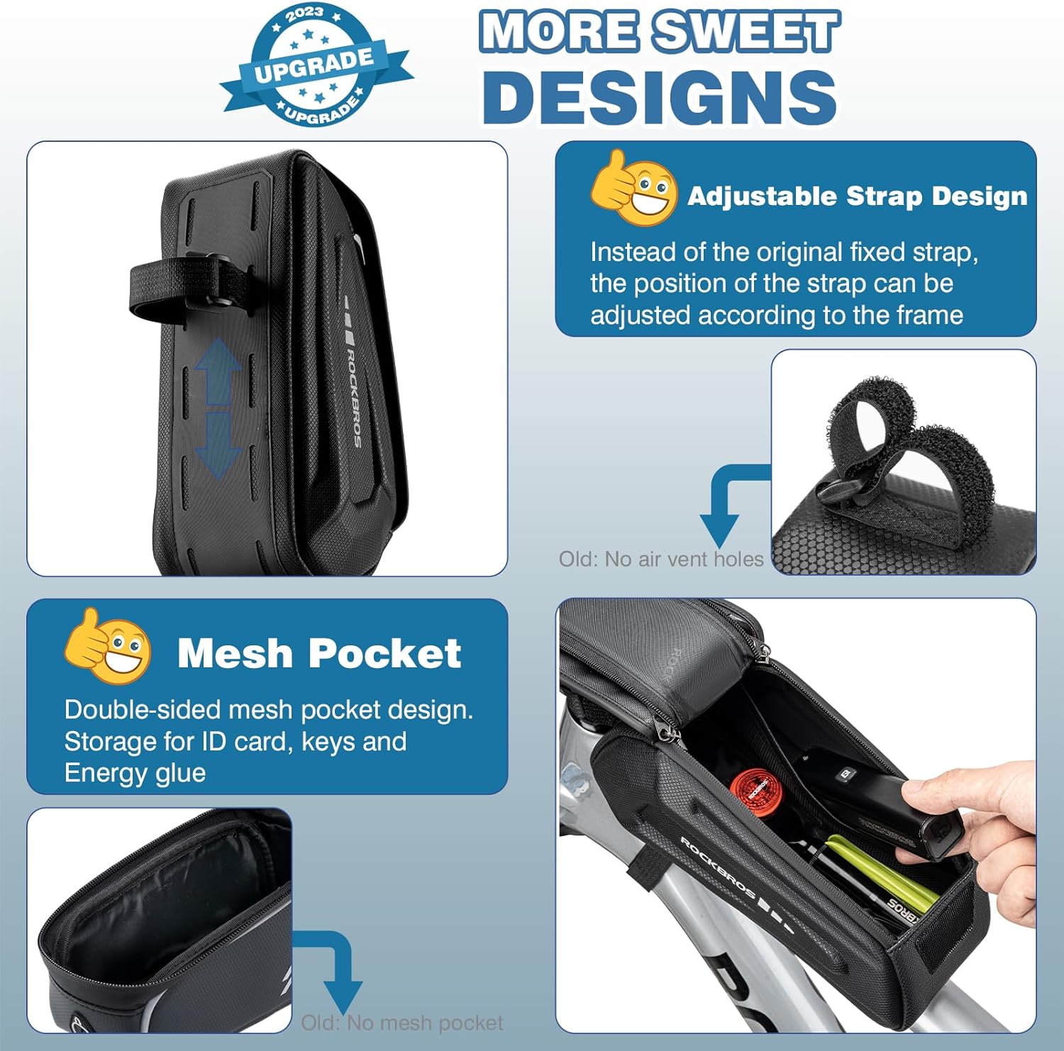 ROCKBROS Bolsa de bicicleta para teléfono, bolsa de accesorios de bicicleta, bolsa de EVA impermeable para teléfono para bicicleta, tubo superior,