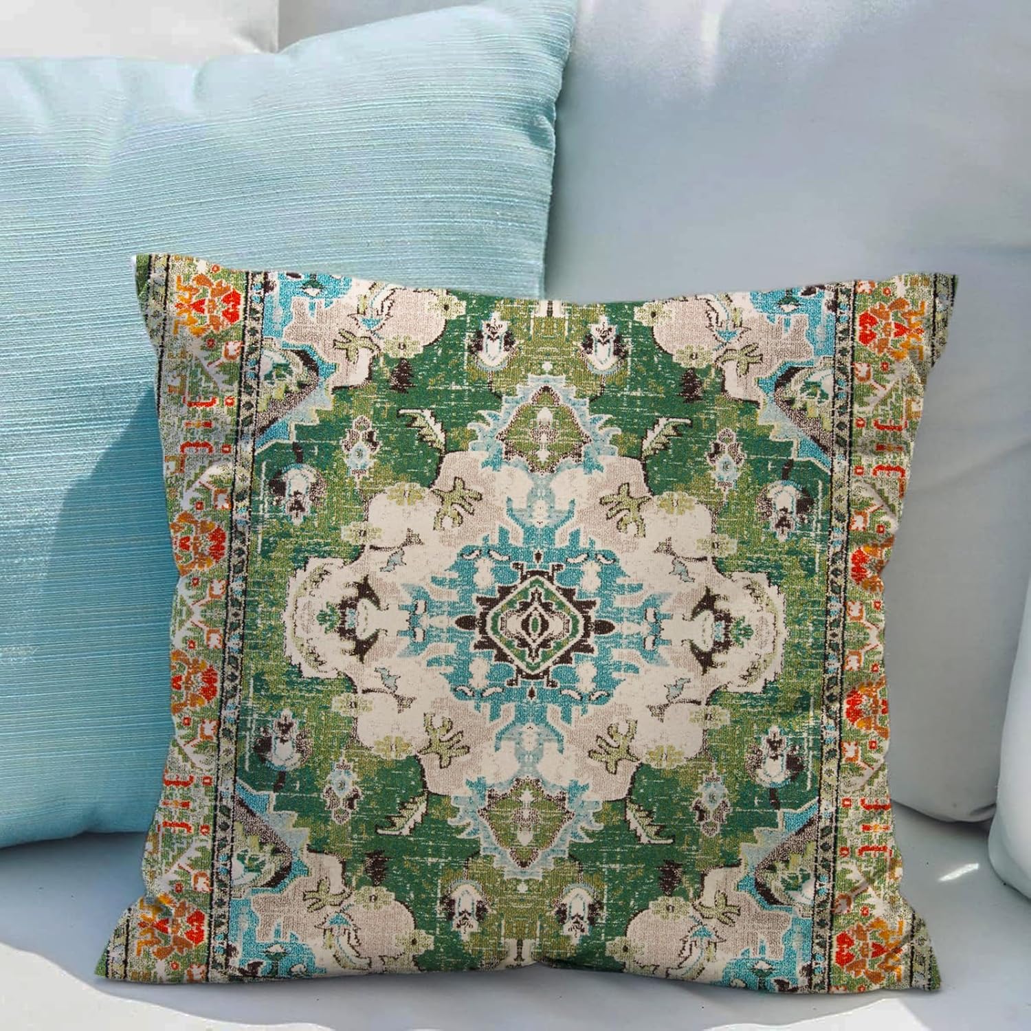 Juego de 2 fundas de cojín bohemias de 16 x 16 pulgadas, alfombra persa de algodón suave con patrón de doble cara, fundas de cojín decorativas para